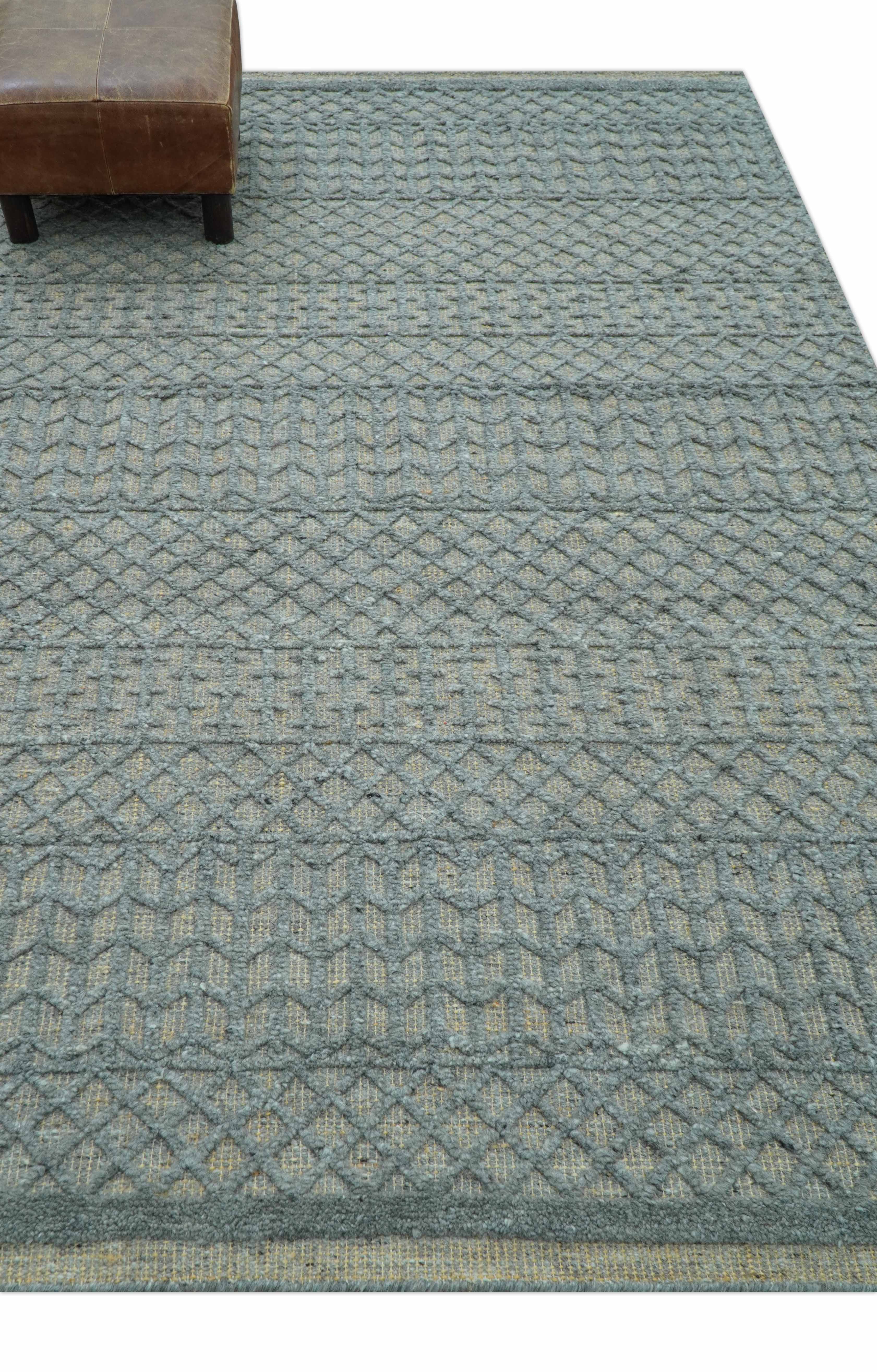 Contemporary Design Gray Hand Knotted Wool Area Rug - Image 4