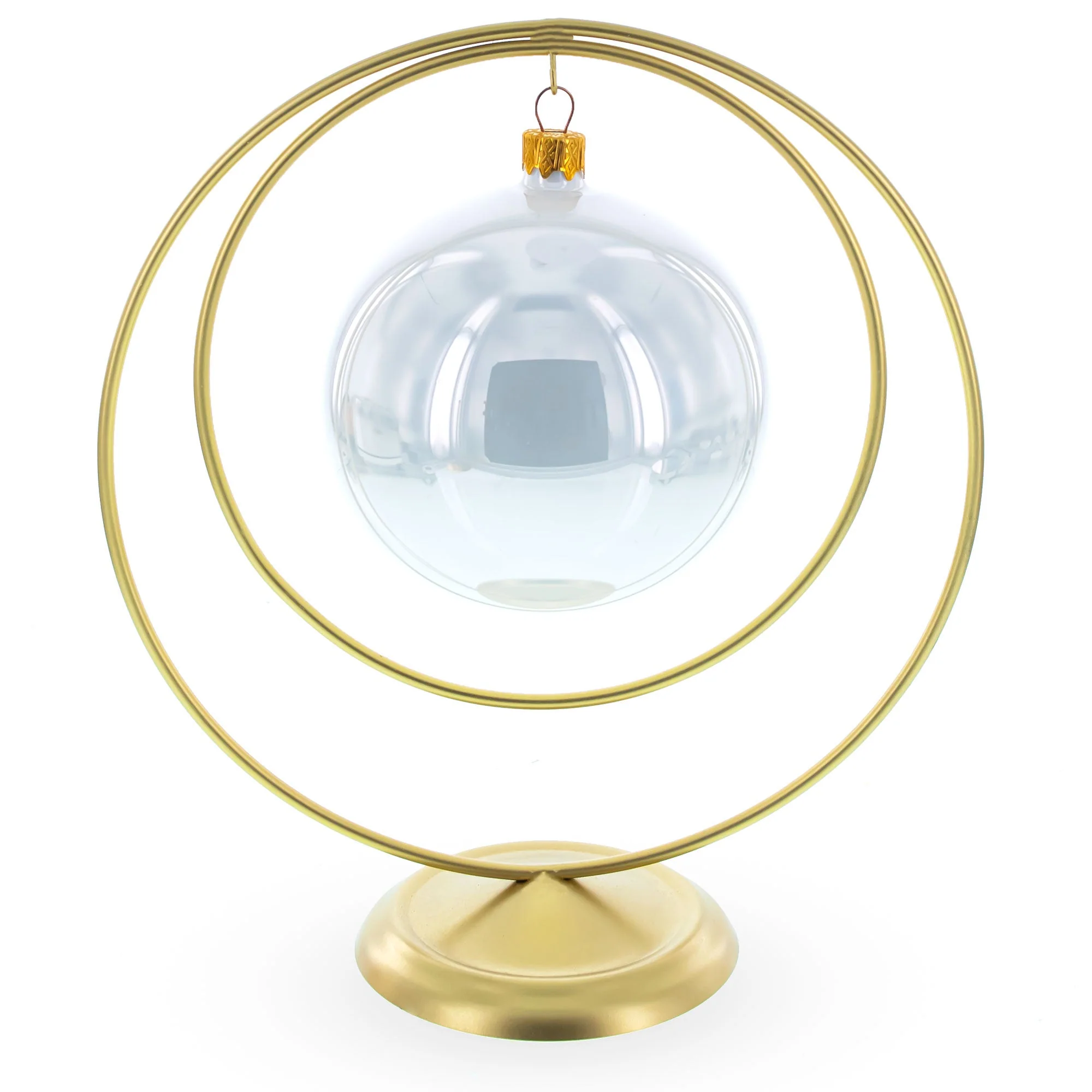Contemporary Double Circle Gold Metal Ornament Display Stand 8.2 Inches (Poland) - Image 2