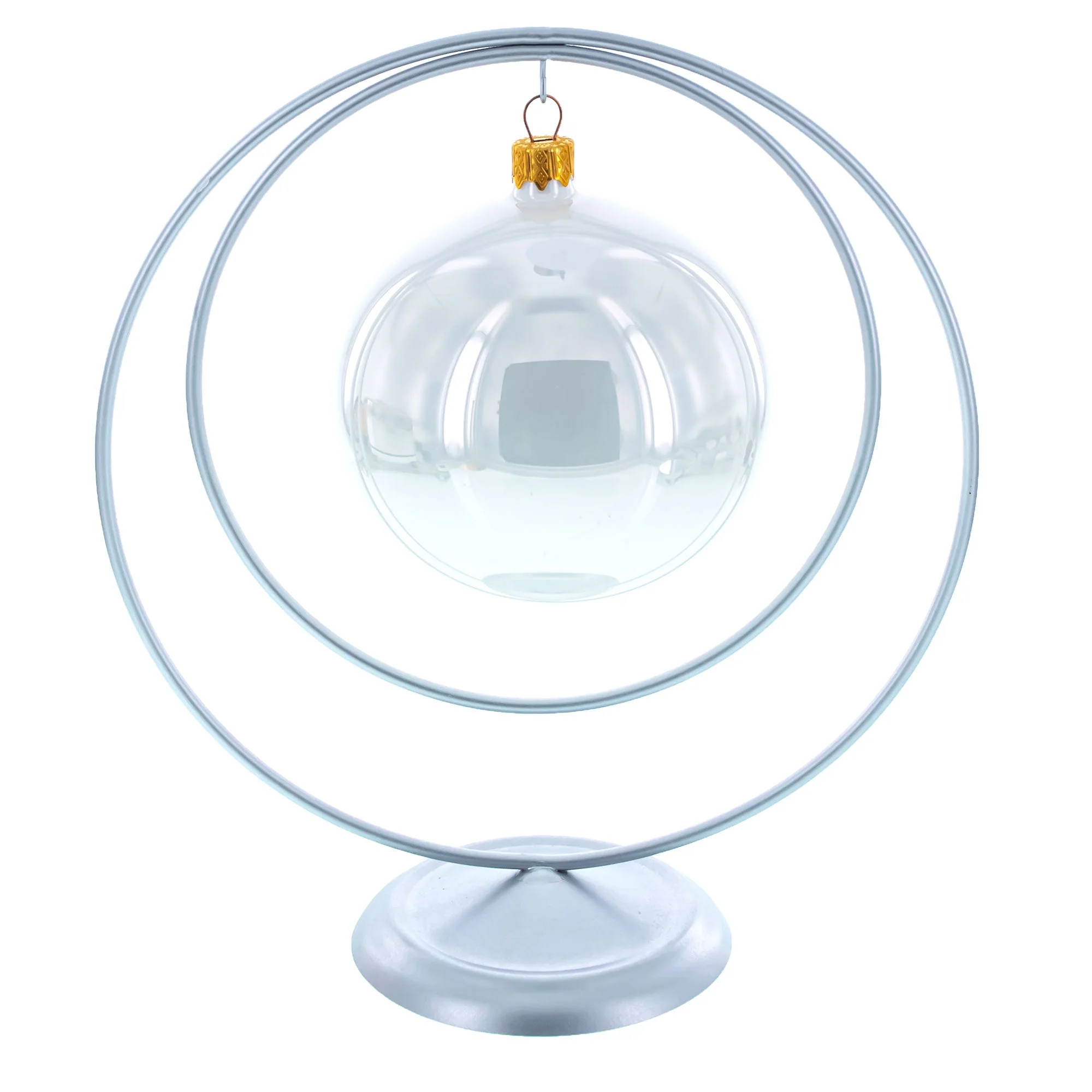 Contemporary Double Circle Silver Metal Ornament Display Stand 8.2 Inches (Poland) - Image 2
