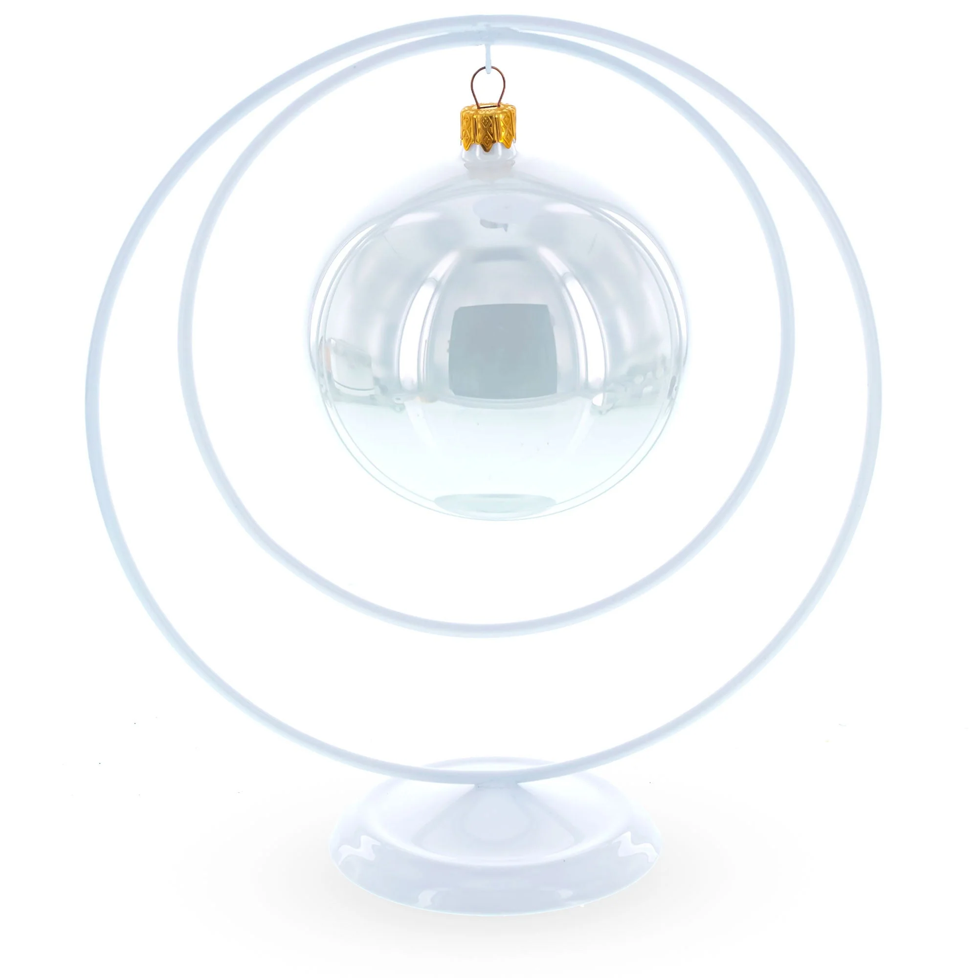 Contemporary Double Circle White Painted Metal Ornament Display Stand 8.2 Inches (Poland) - Image 2