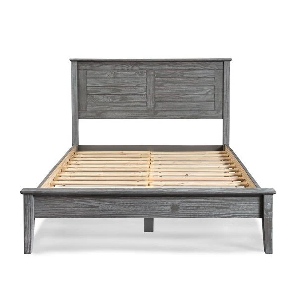 Contemporary Grey Solid Pine Platform Bed in Queen Size - Image 2