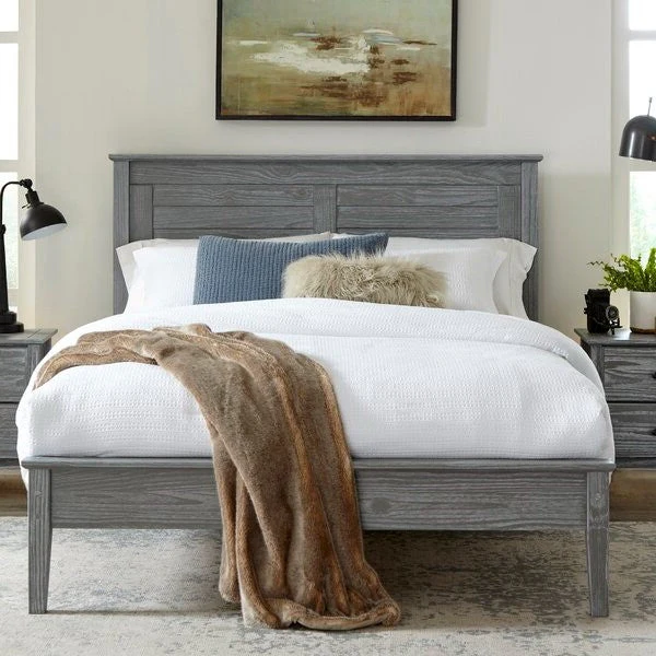 Contemporary Grey Solid Pine Platform Bed in Queen Size - Image 3