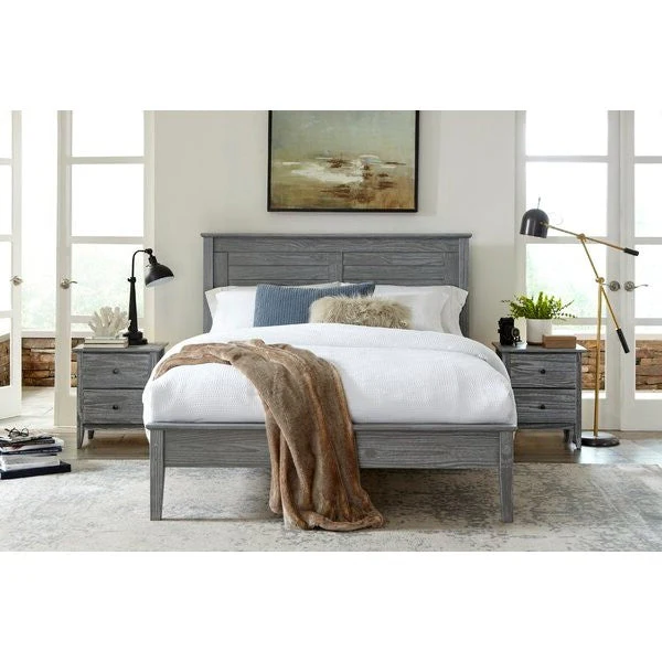 Contemporary Grey Solid Pine Platform Bed in Queen Size - Image 4
