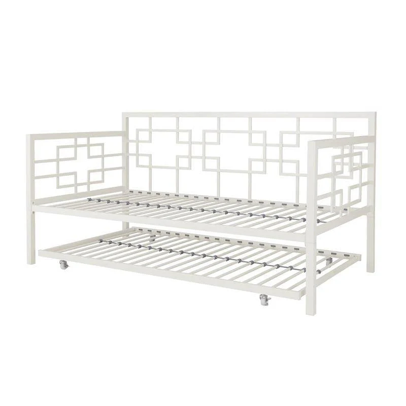 Contemporary White Metal Daybed Frame with Twin Pull-Out Trundle Bed - Image 2