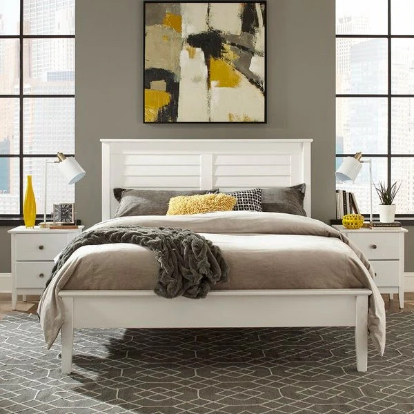 Contemporary White Solid Pine Platform Bed in Queen Size - Image 3