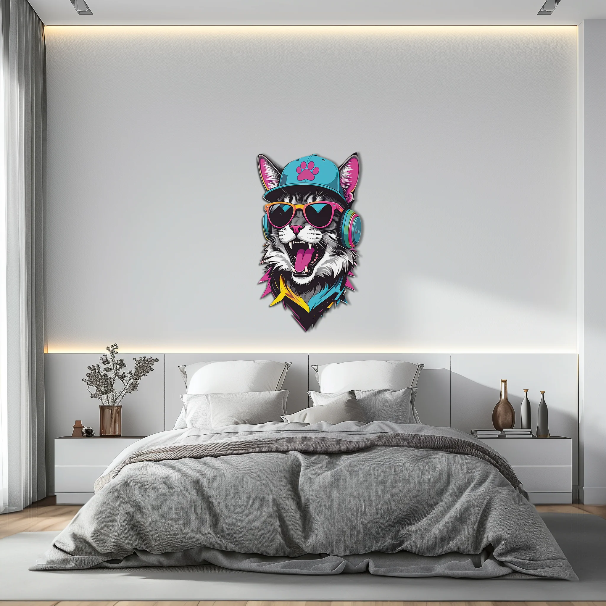 Cool Cat DJ Metal Wall Art – Street Style UV Decor-KAFUVM008 - Image 3