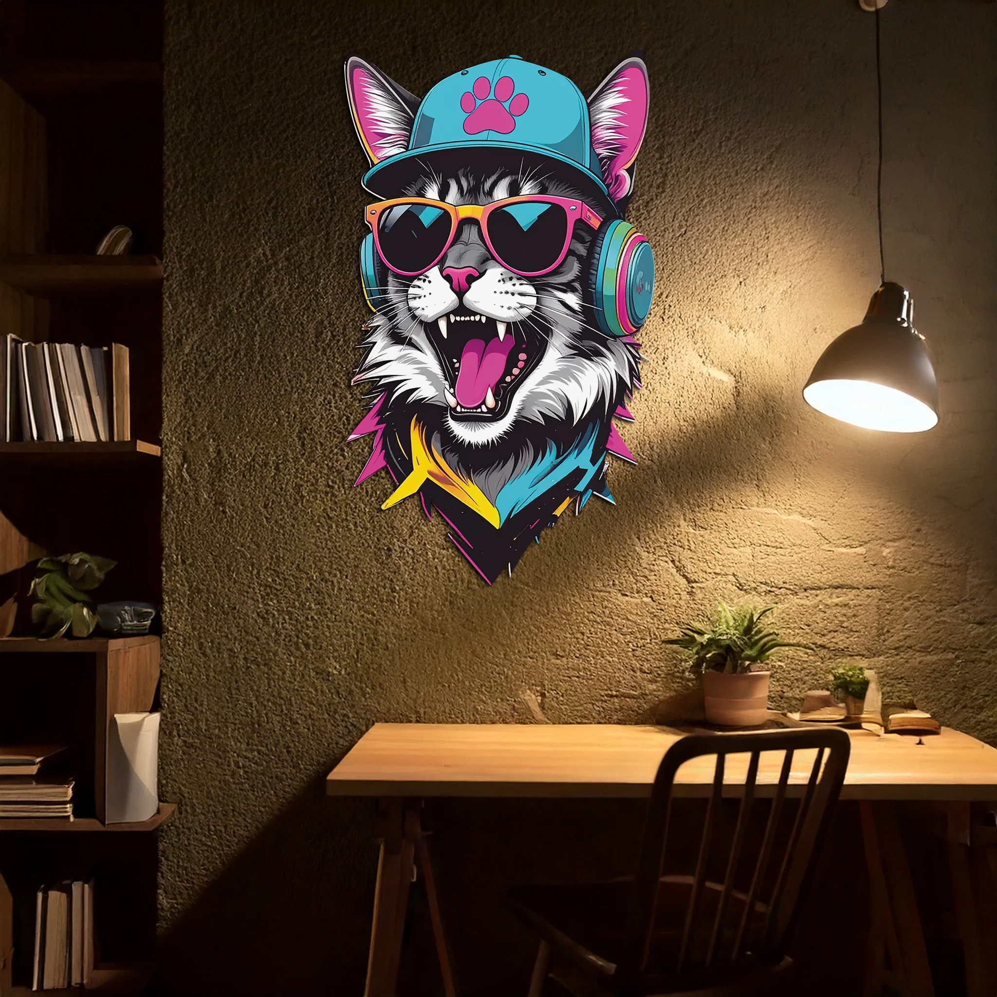 Cool Cat DJ Metal Wall Art – Street Style UV Decor-KAFUVM008 - Image 4