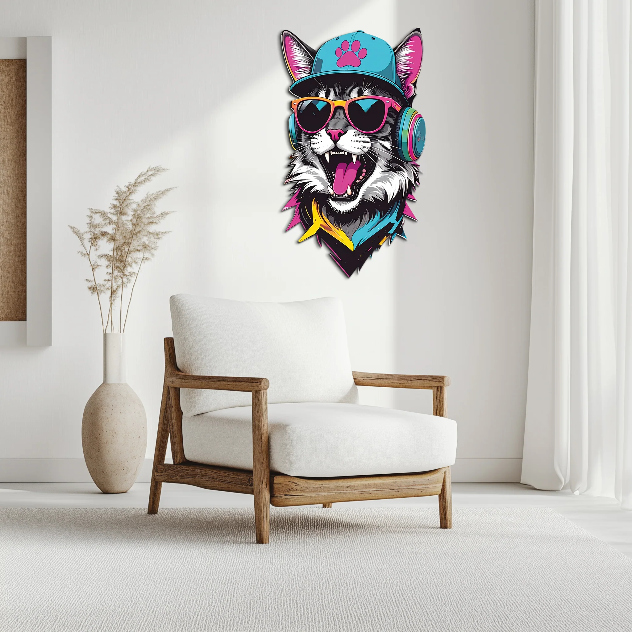 Cool Cat DJ Metal Wall Art – Street Style UV Decor-KAFUVM008 - Image 5