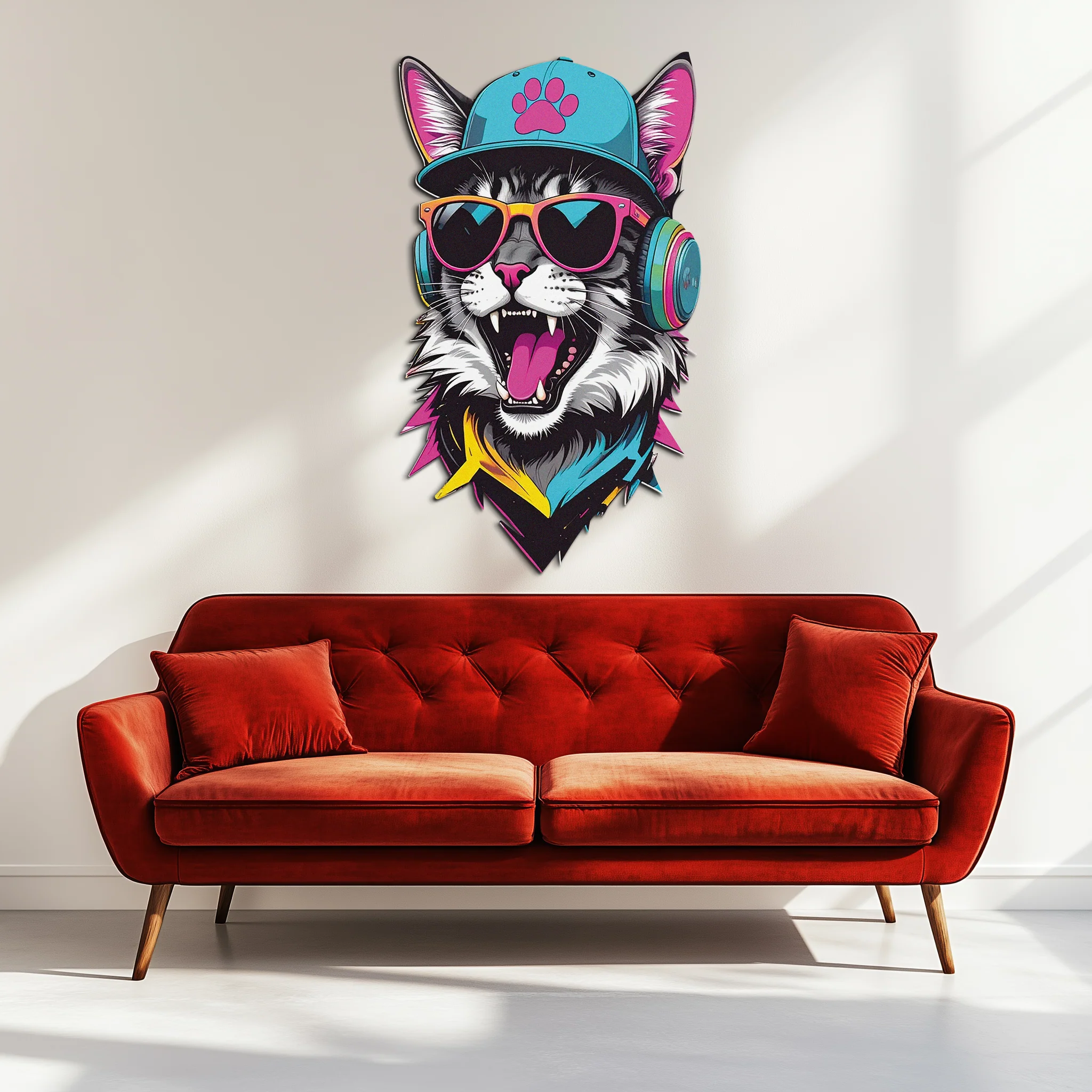 Cool Cat DJ Metal Wall Art – Street Style UV Decor-KAFUVM008 - Image 6
