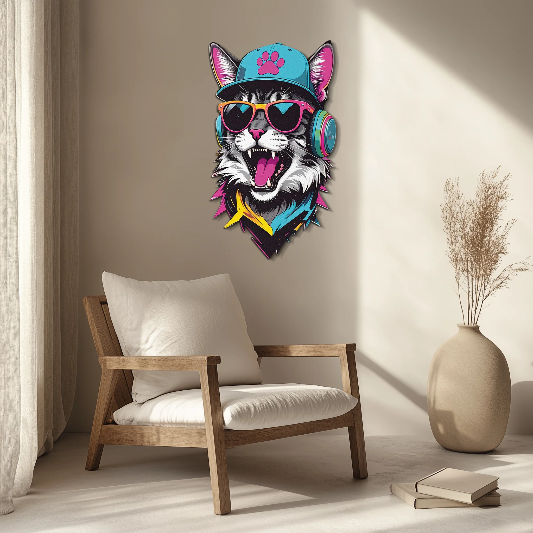 Cool Cat DJ Metal Wall Art – Street Style UV Decor-KAFUVM008 - Image 7