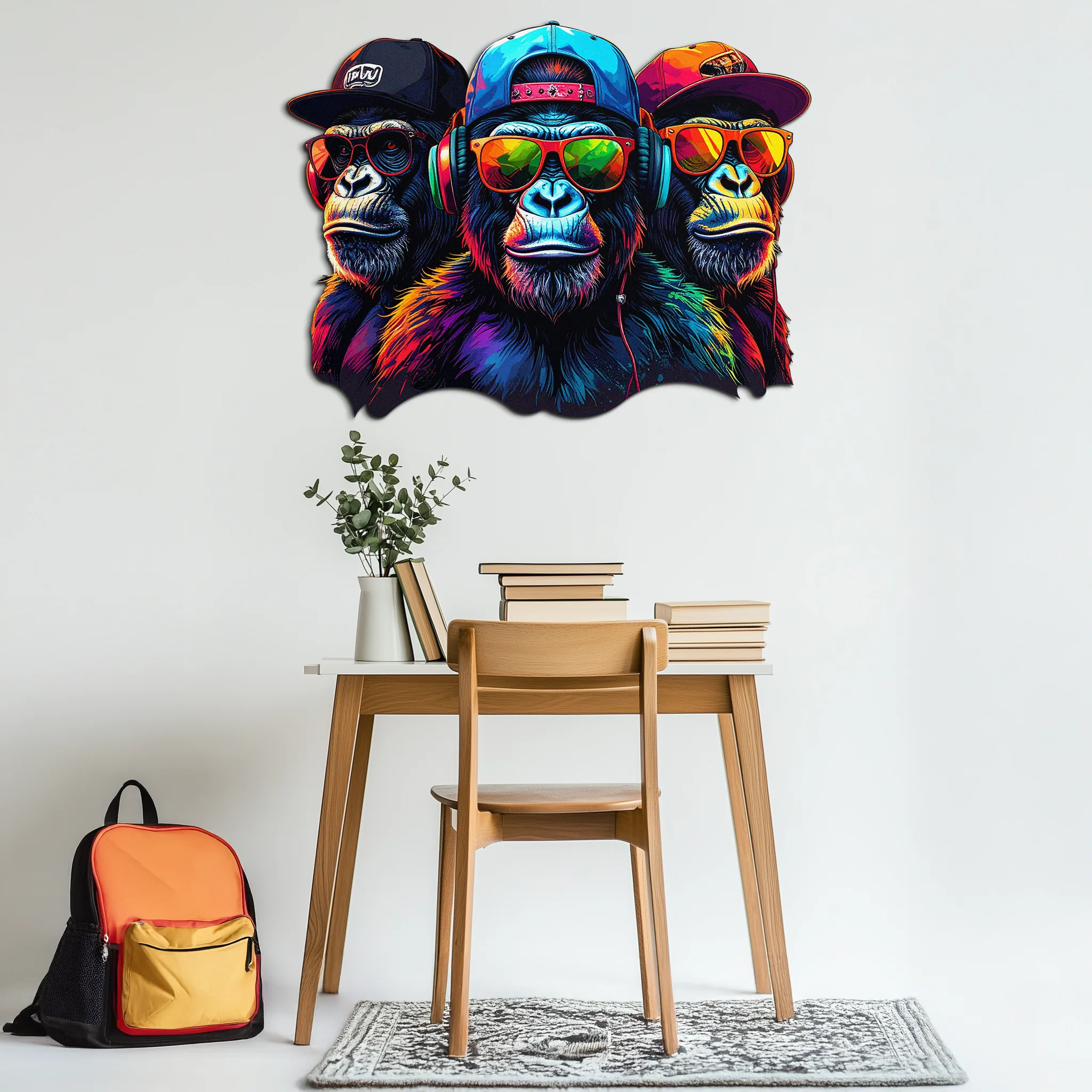 Cool Gorilla Trio Metal Wall Art – Neon Urban UV Printed Decor-KAFUVM014 - Image 5