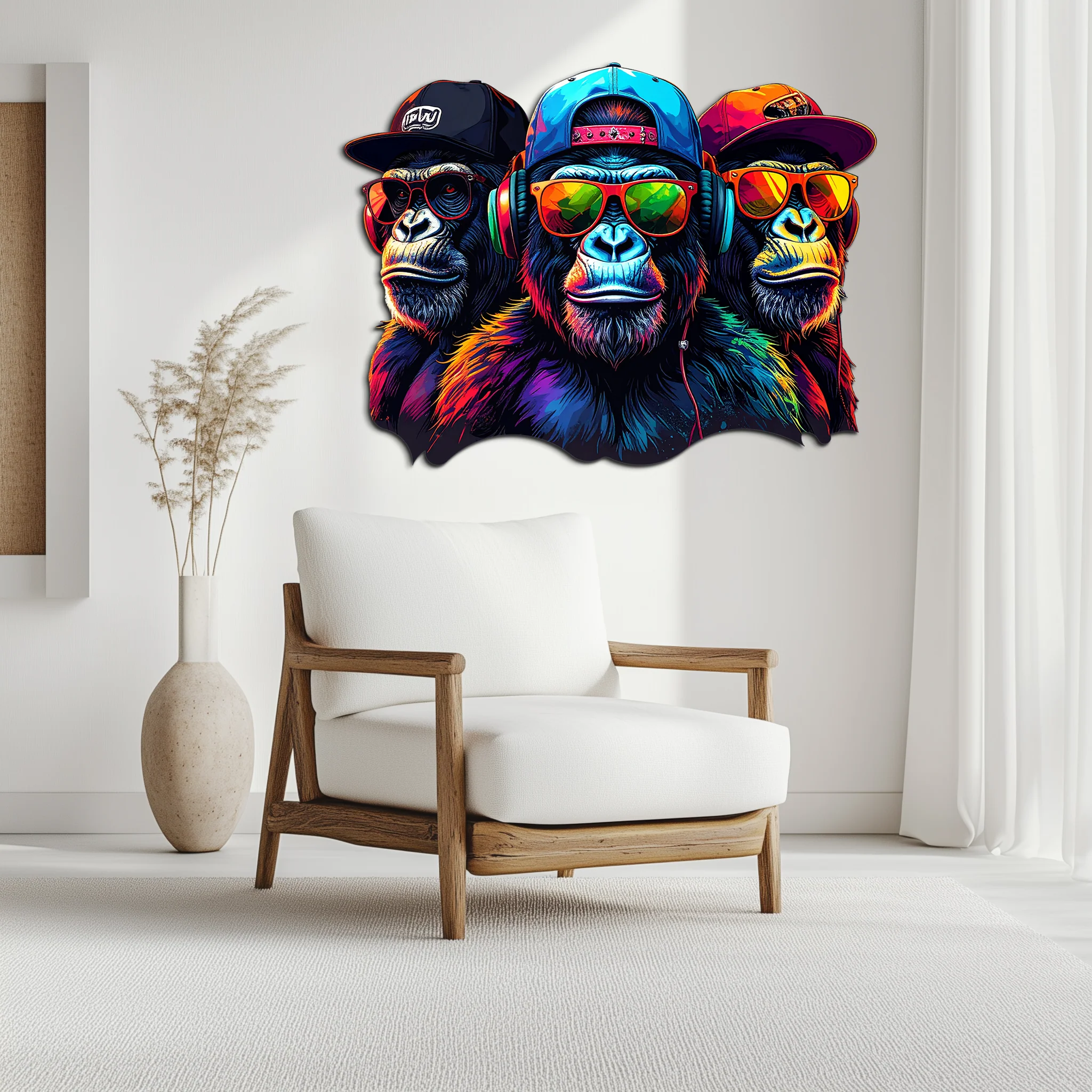 Cool Gorilla Trio Metal Wall Art – Neon Urban UV Printed Decor-KAFUVM014 - Image 8