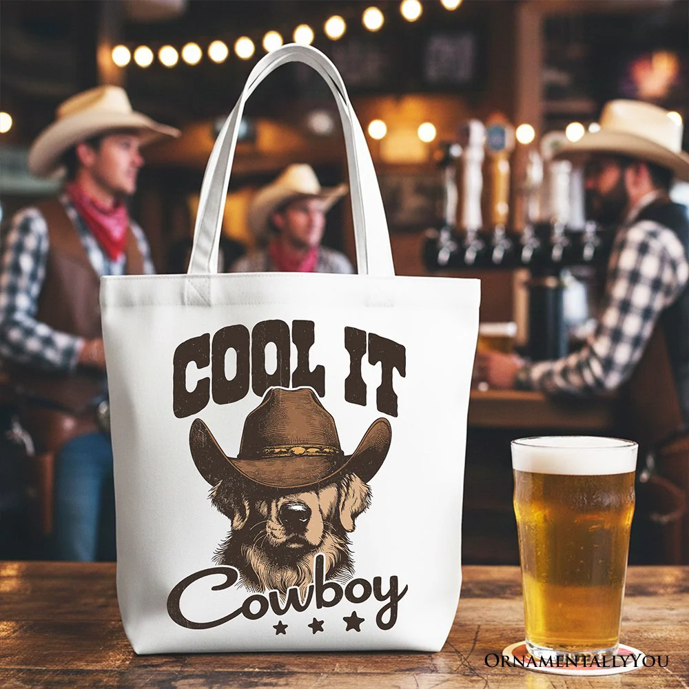 Cool It Cowboy Canvas Tote Bag With Western Dog, Retro Golden Retriever Gift Shopper for Country Lover - Image 5