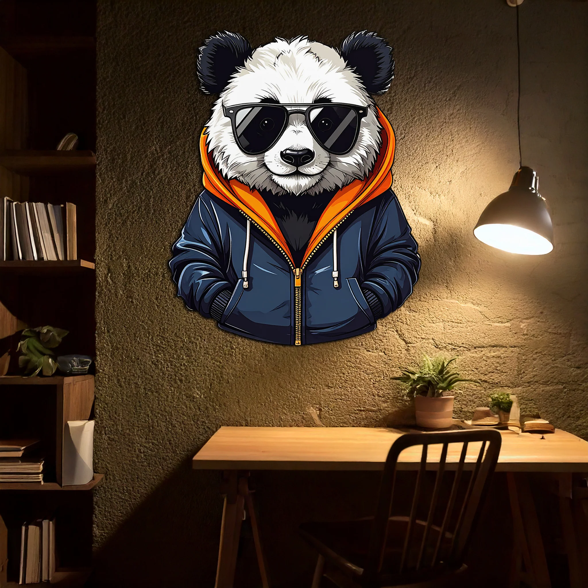 Cool Panda with Hoodie Metal Wall Art – Urban Animal UV Print Decor-KAFUVM001 - Image 3