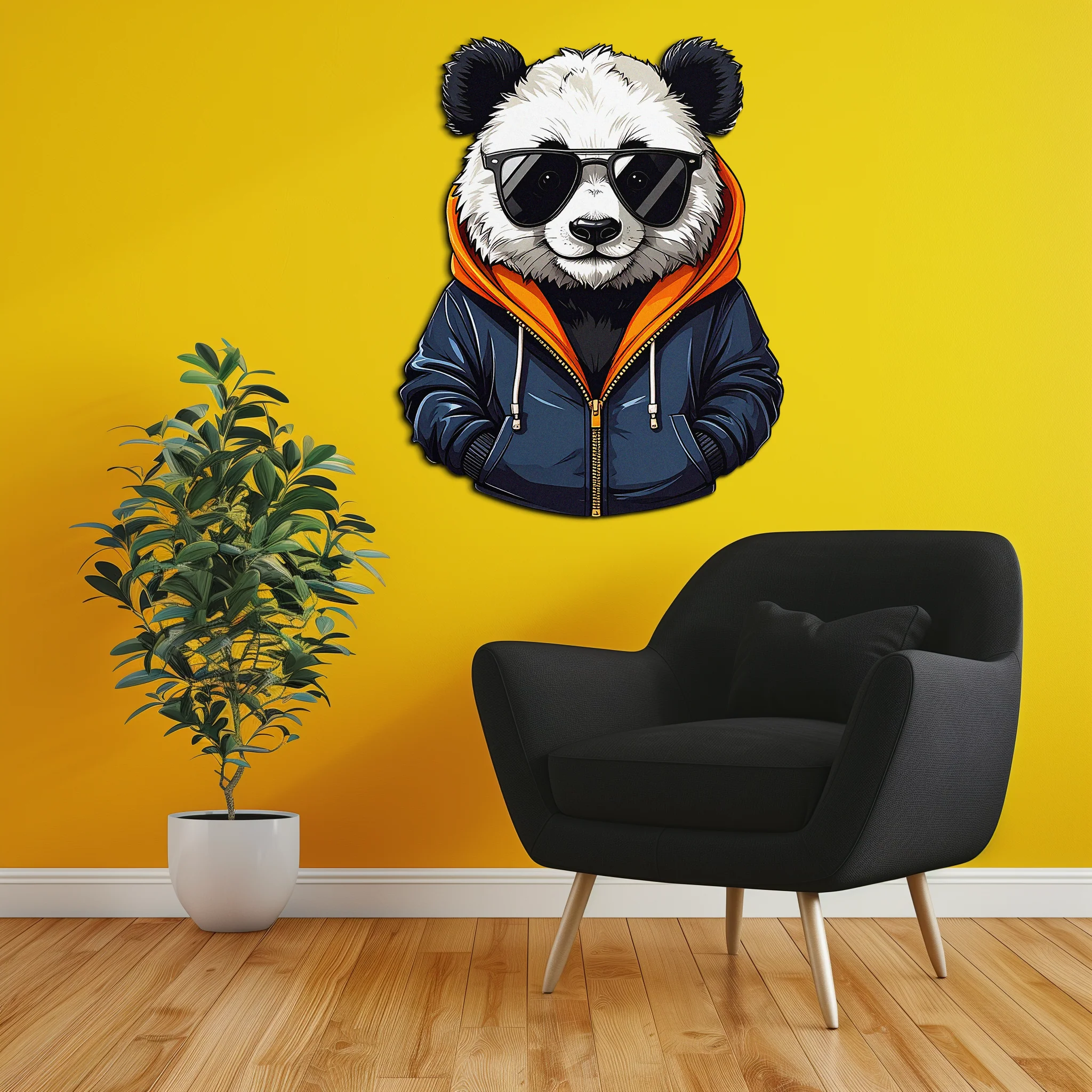 Cool Panda with Hoodie Metal Wall Art – Urban Animal UV Print Decor-KAFUVM001 - Image 4