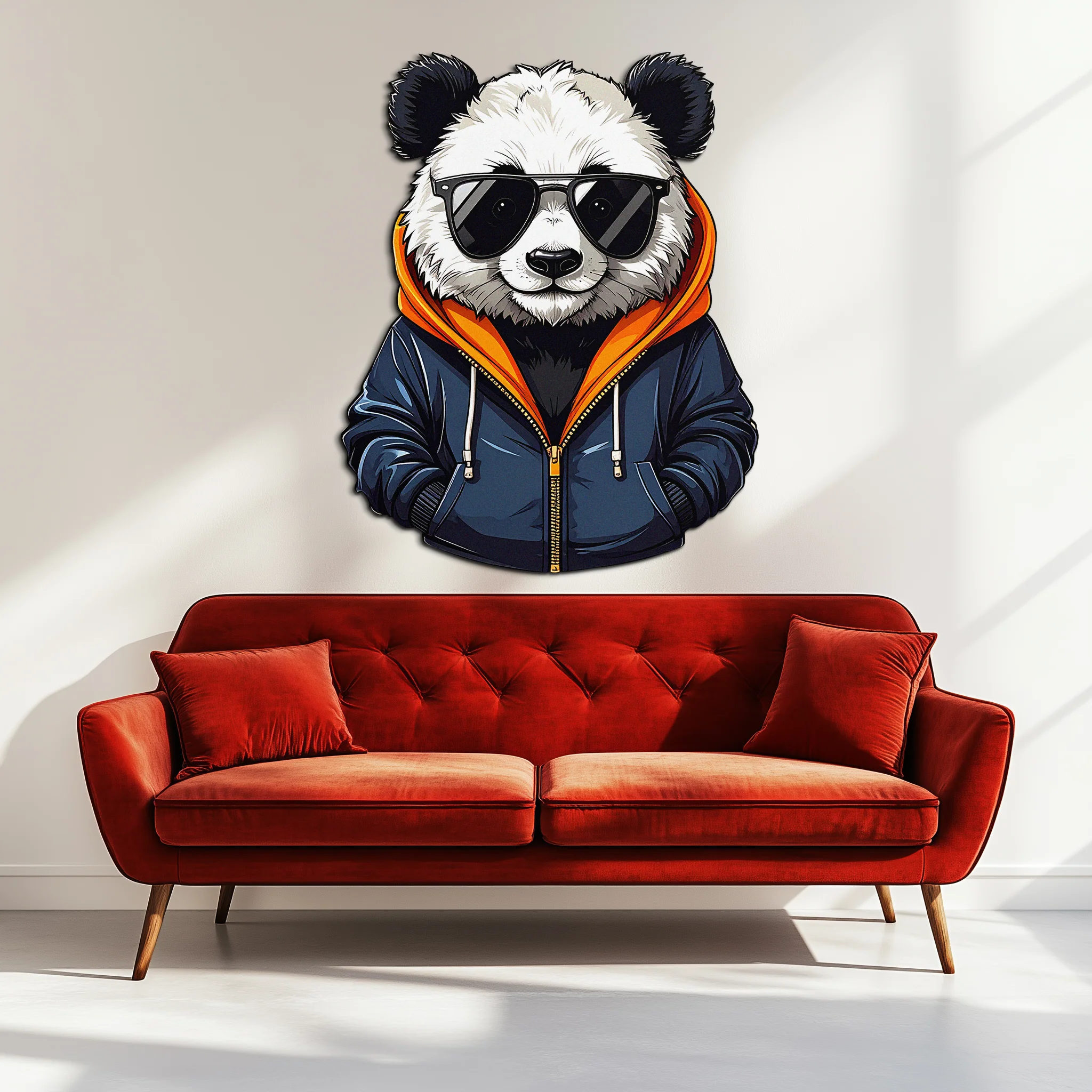 Cool Panda with Hoodie Metal Wall Art – Urban Animal UV Print Decor-KAFUVM001 - Image 5
