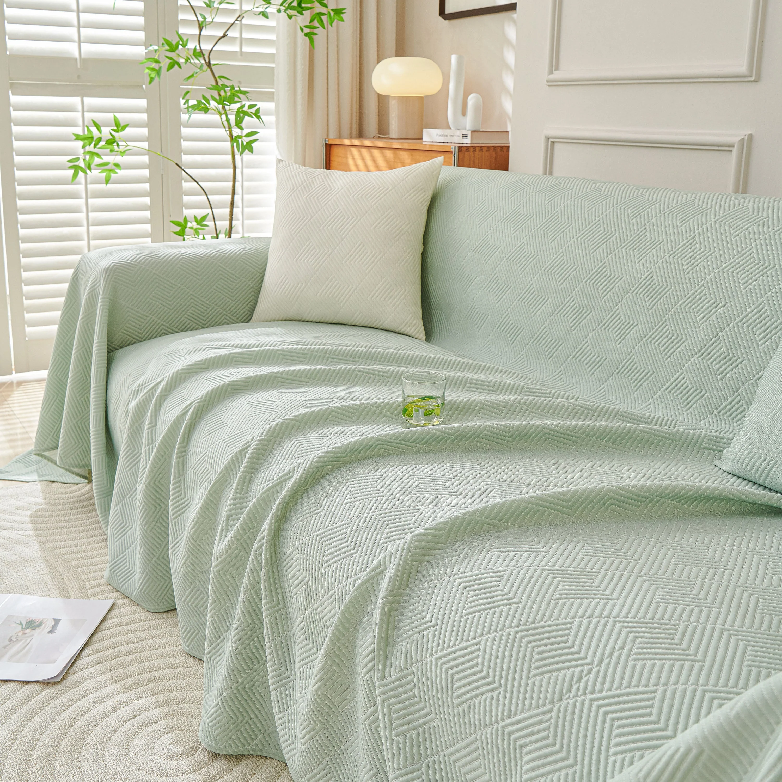 Cooling Scratch Proof Large Sofa Throw Cover, Geometric Texture Couch Protector - Image 100