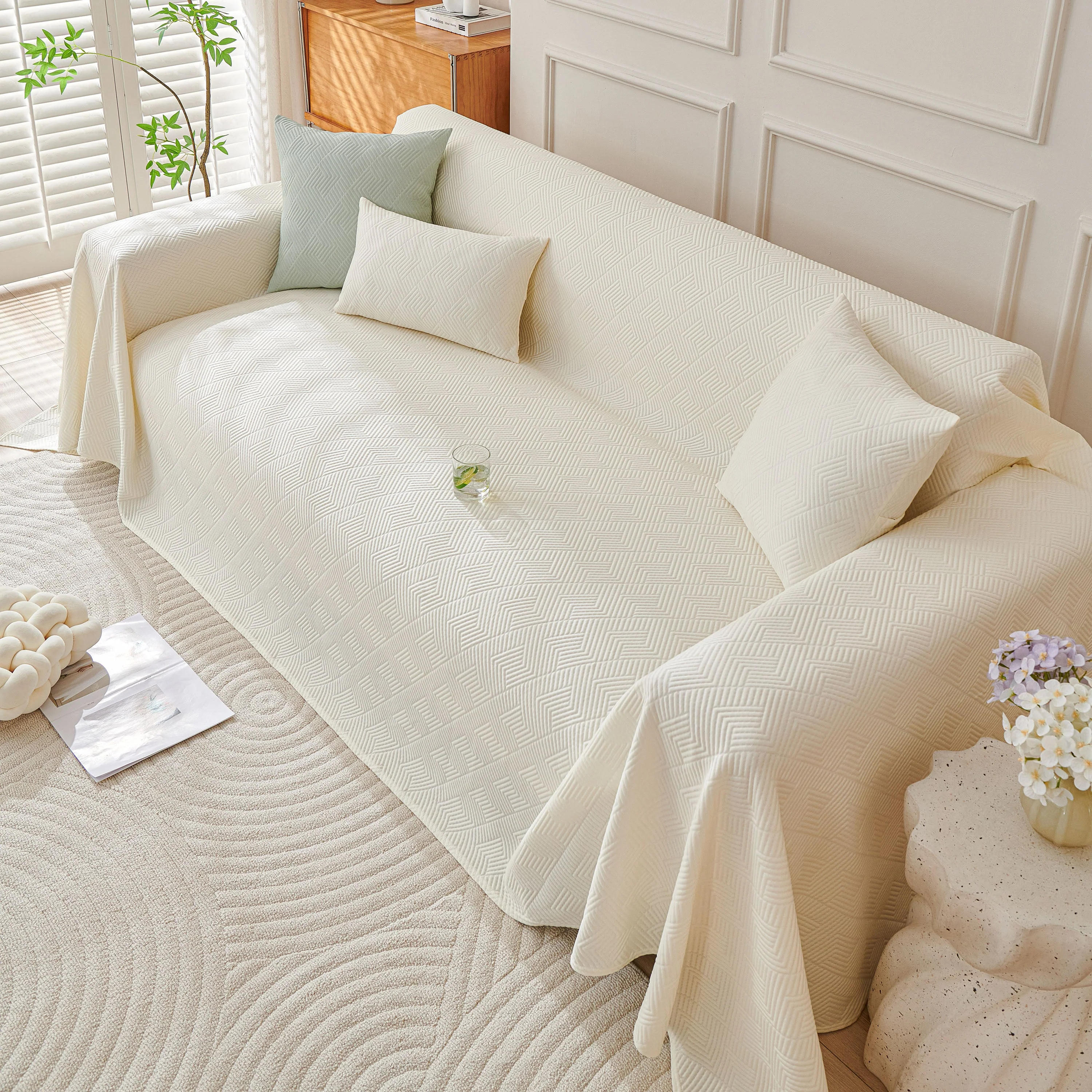 Cooling Scratch Proof Large Sofa Throw Cover, Geometric Texture Couch Protector - Image 113