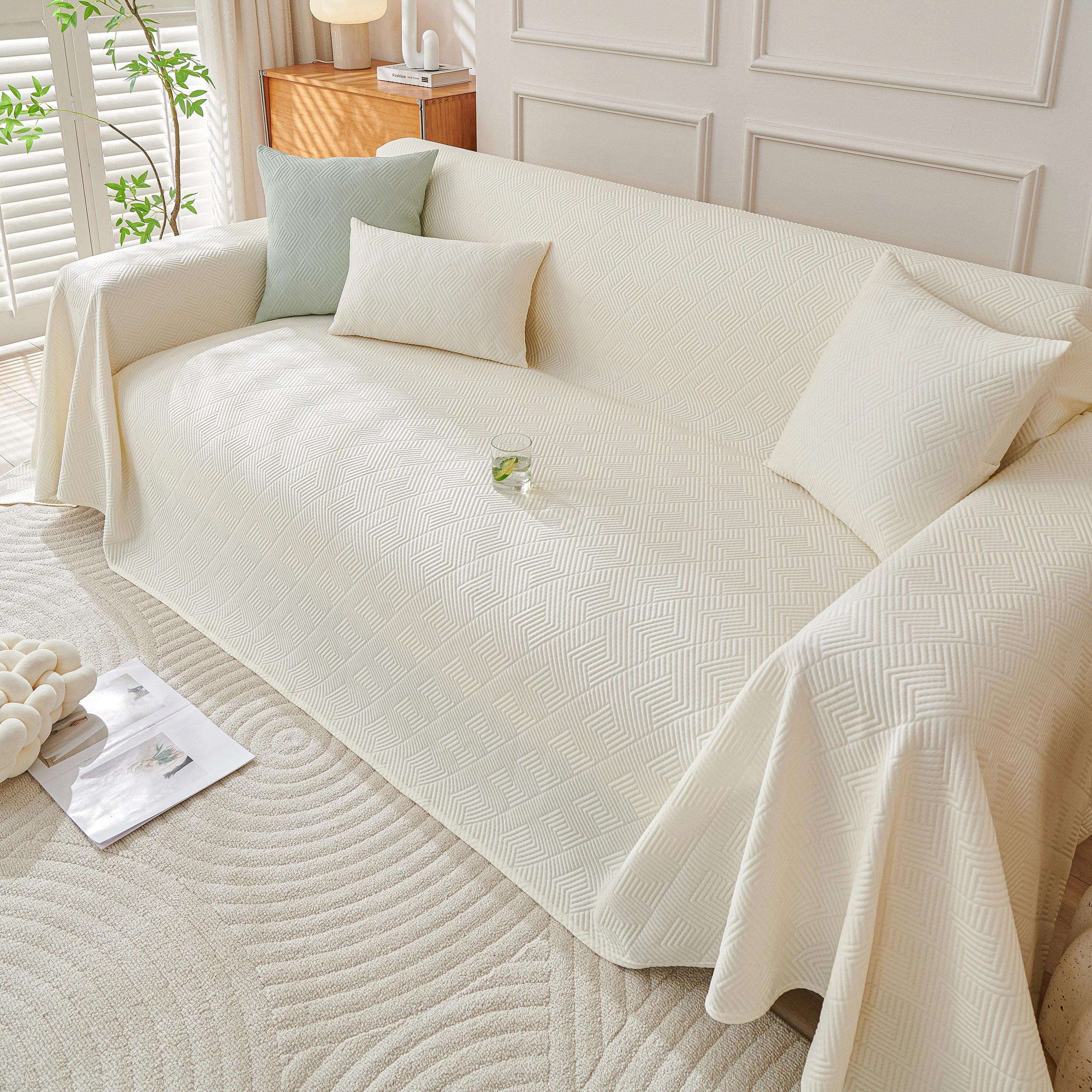 Cooling Scratch Proof Large Sofa Throw Cover, Geometric Texture Couch Protector - Image 115
