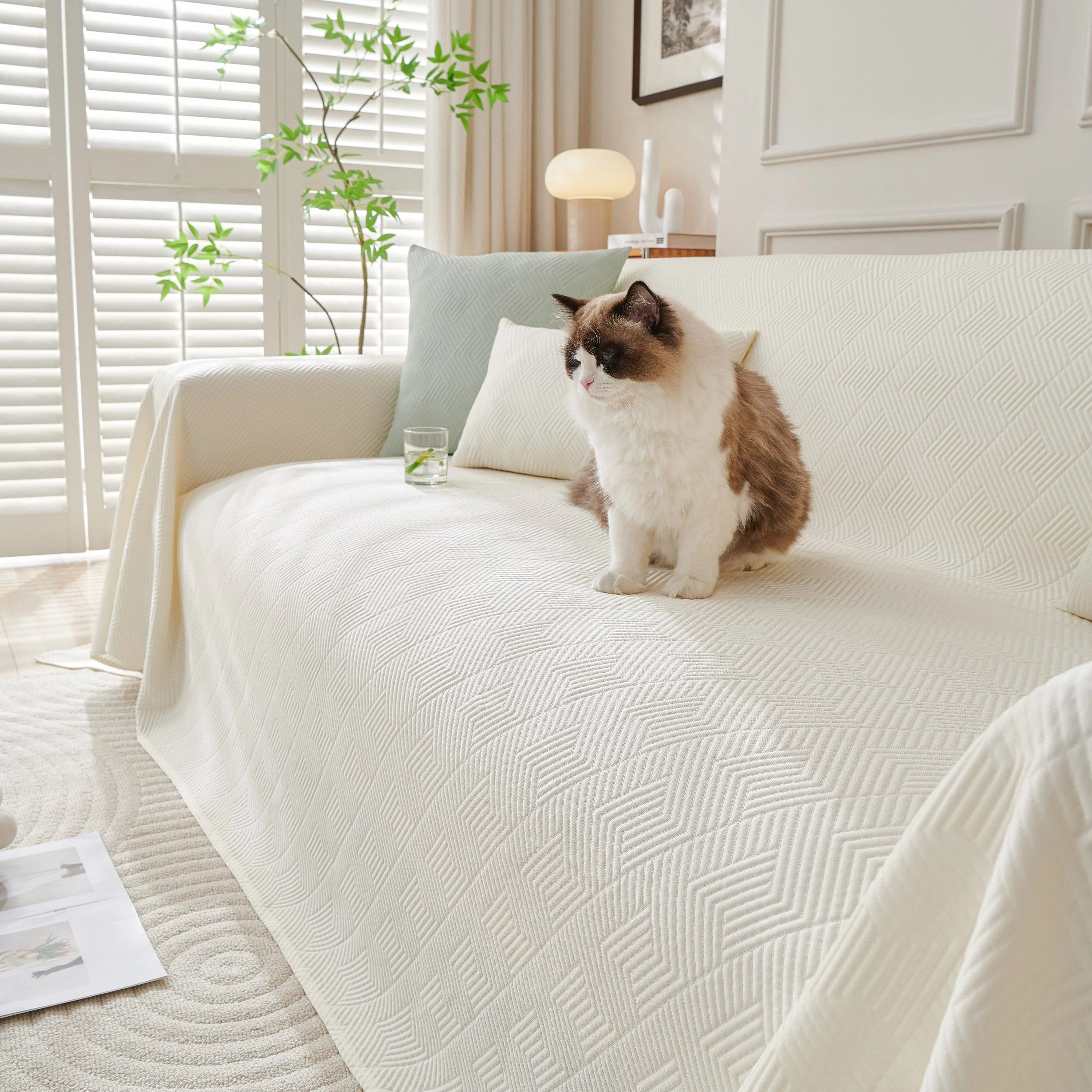 Cooling Scratch Proof Large Sofa Throw Cover, Geometric Texture Couch Protector - Image 119