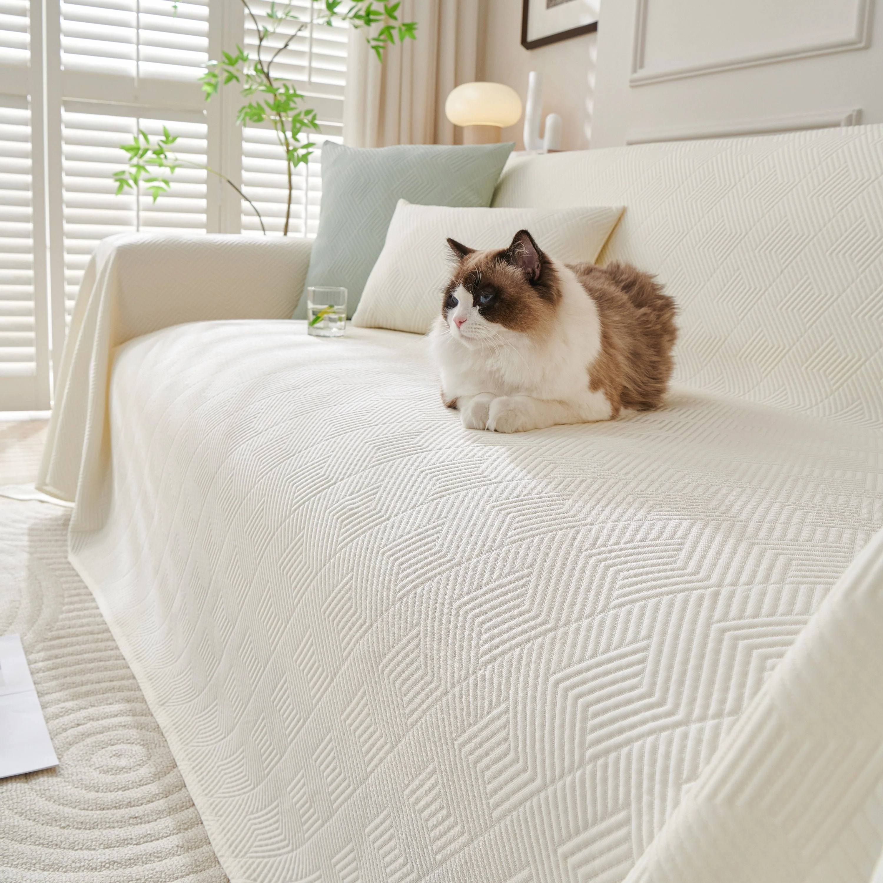 Cooling Scratch Proof Large Sofa Throw Cover, Geometric Texture Couch Protector - Image 120