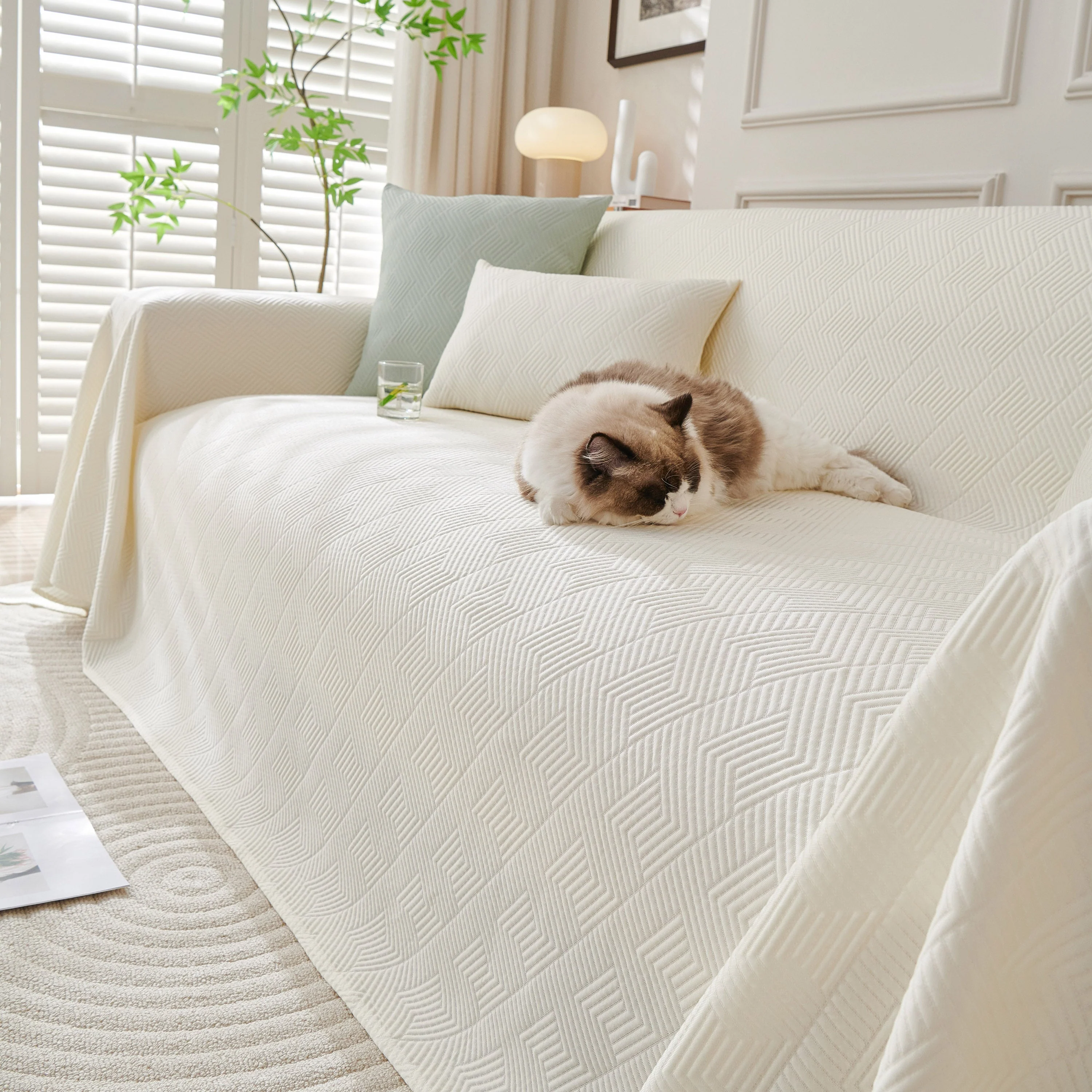 Cooling Scratch Proof Large Sofa Throw Cover, Geometric Texture Couch Protector - Image 121