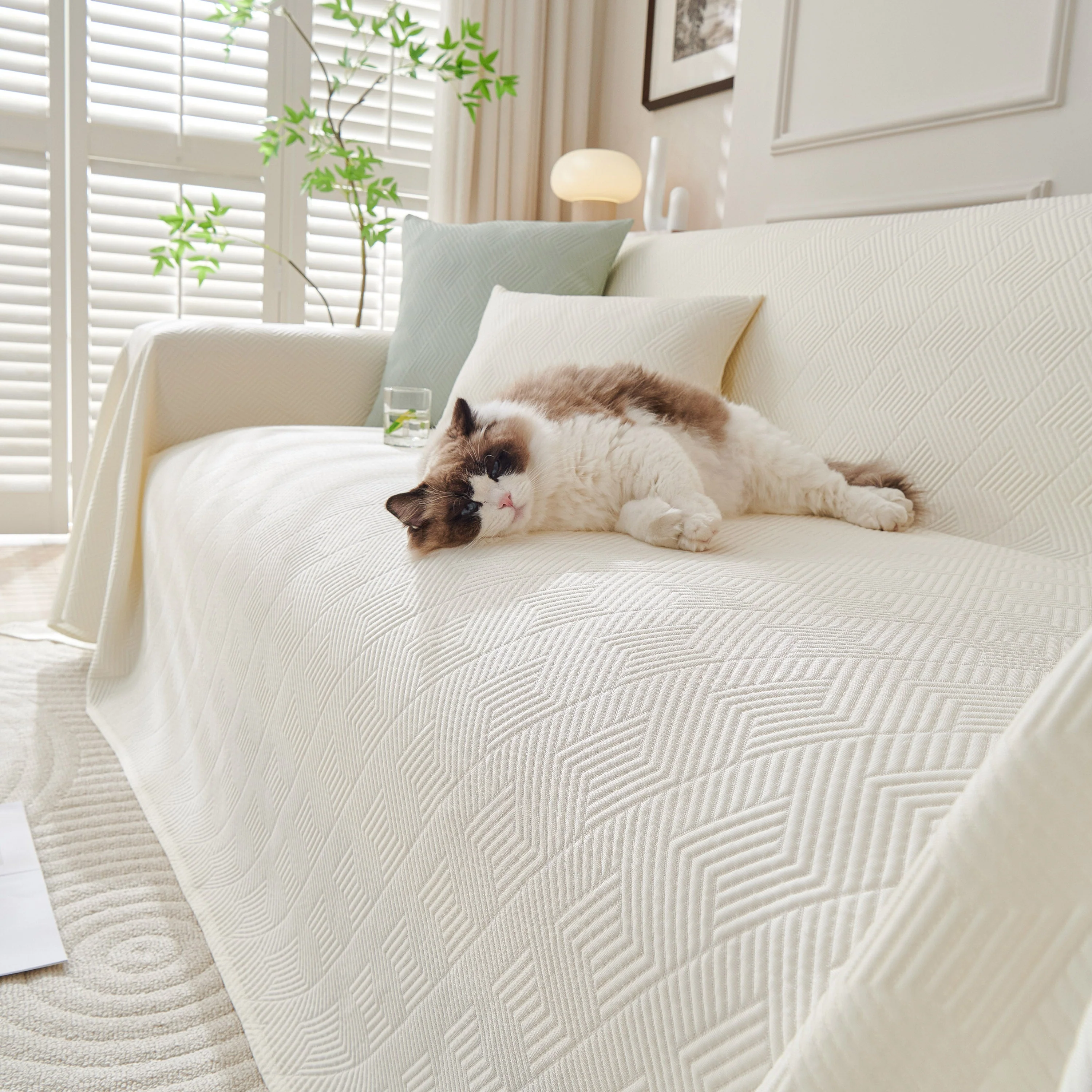 Cooling Scratch Proof Large Sofa Throw Cover, Geometric Texture Couch Protector - Image 122