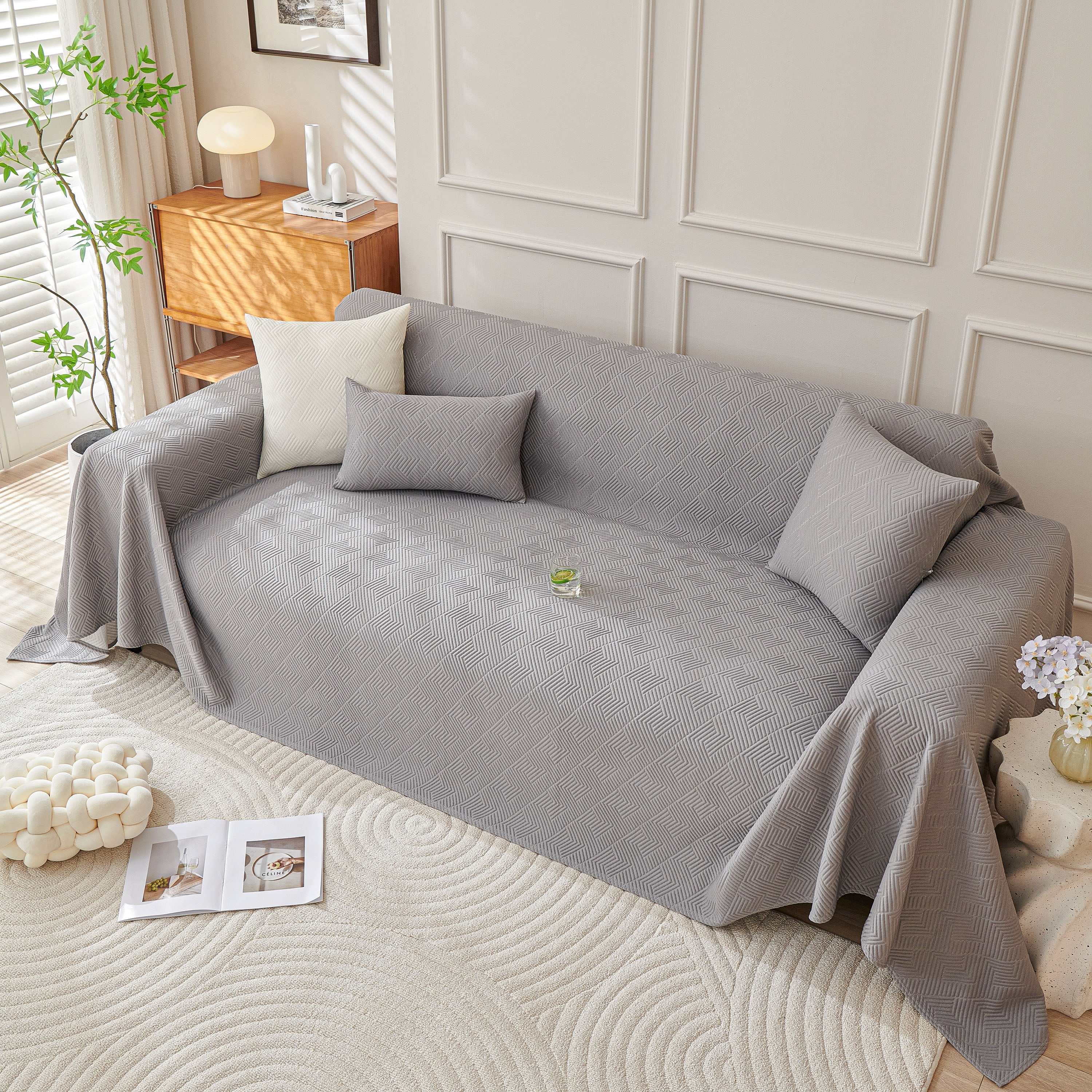 Cooling Scratch Proof Large Sofa Throw Cover, Geometric Texture Couch Protector - Image 26