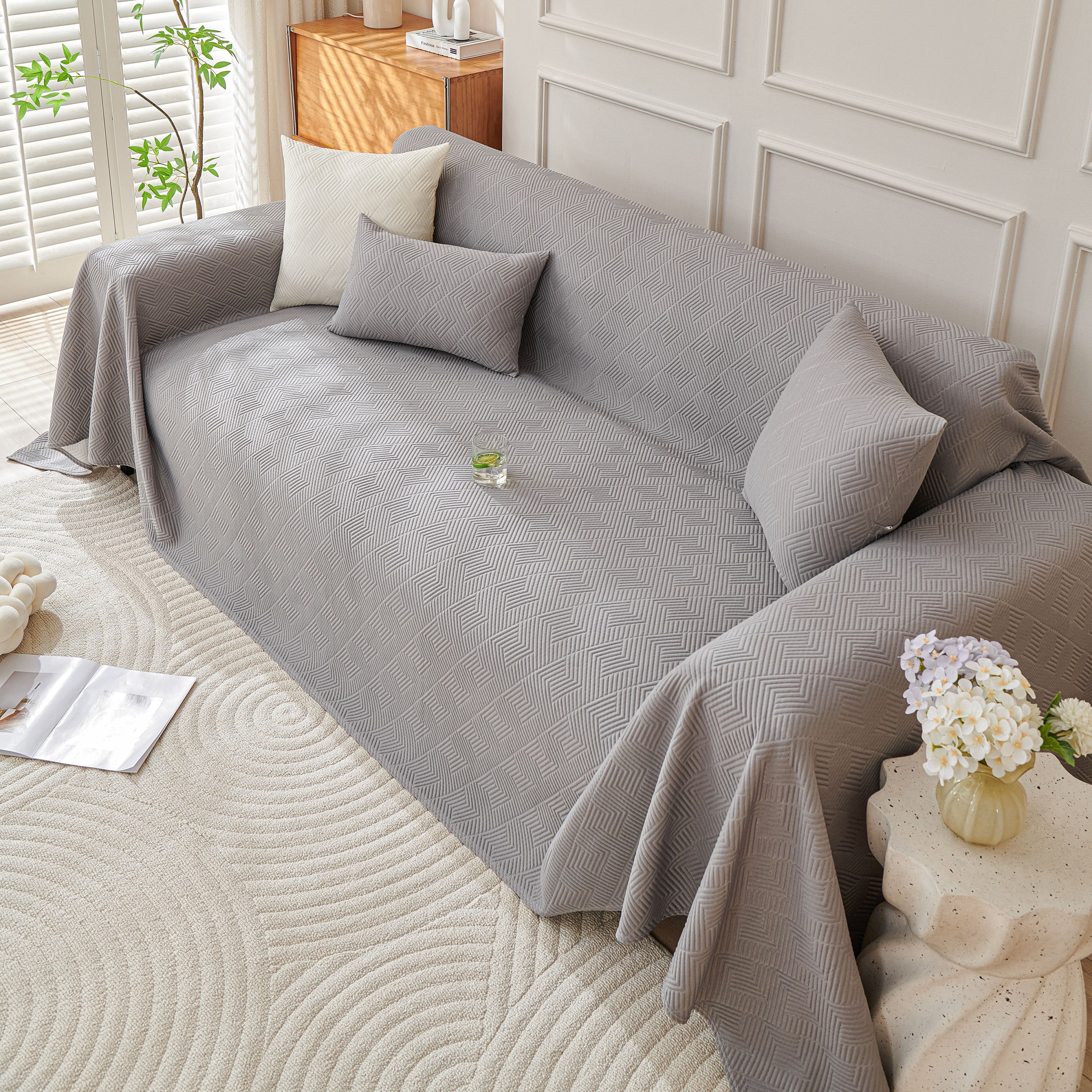 Cooling Scratch Proof Large Sofa Throw Cover, Geometric Texture Couch Protector - Image 27
