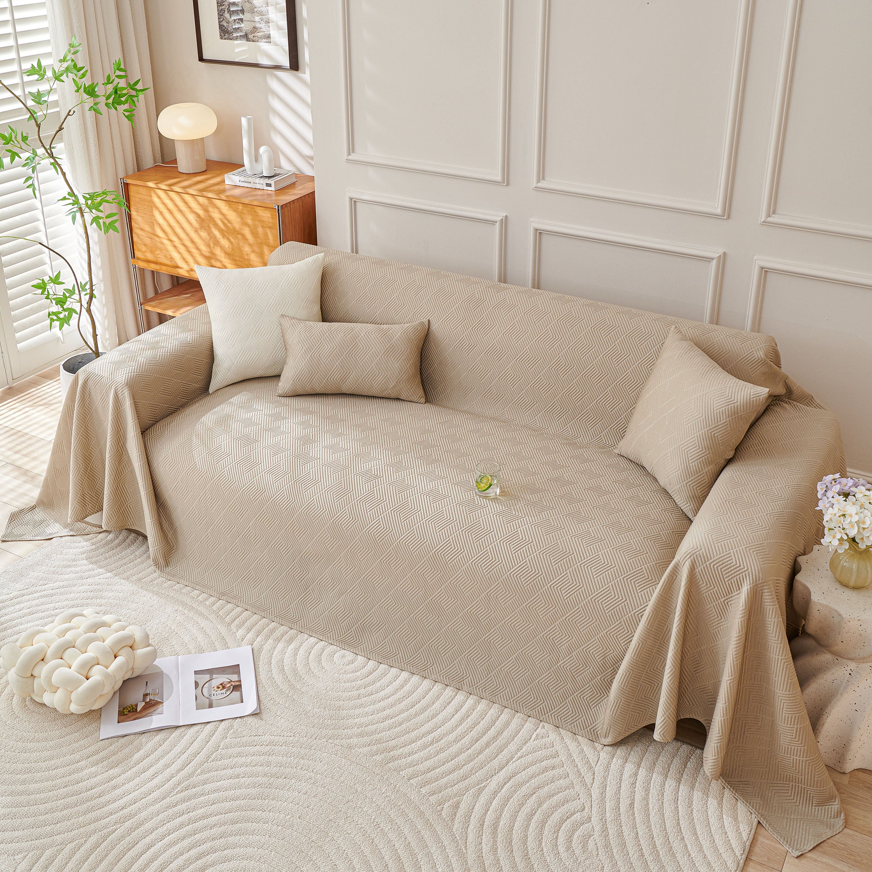 Cooling Scratch Proof Large Sofa Throw Cover, Geometric Texture Couch Protector - Image 4