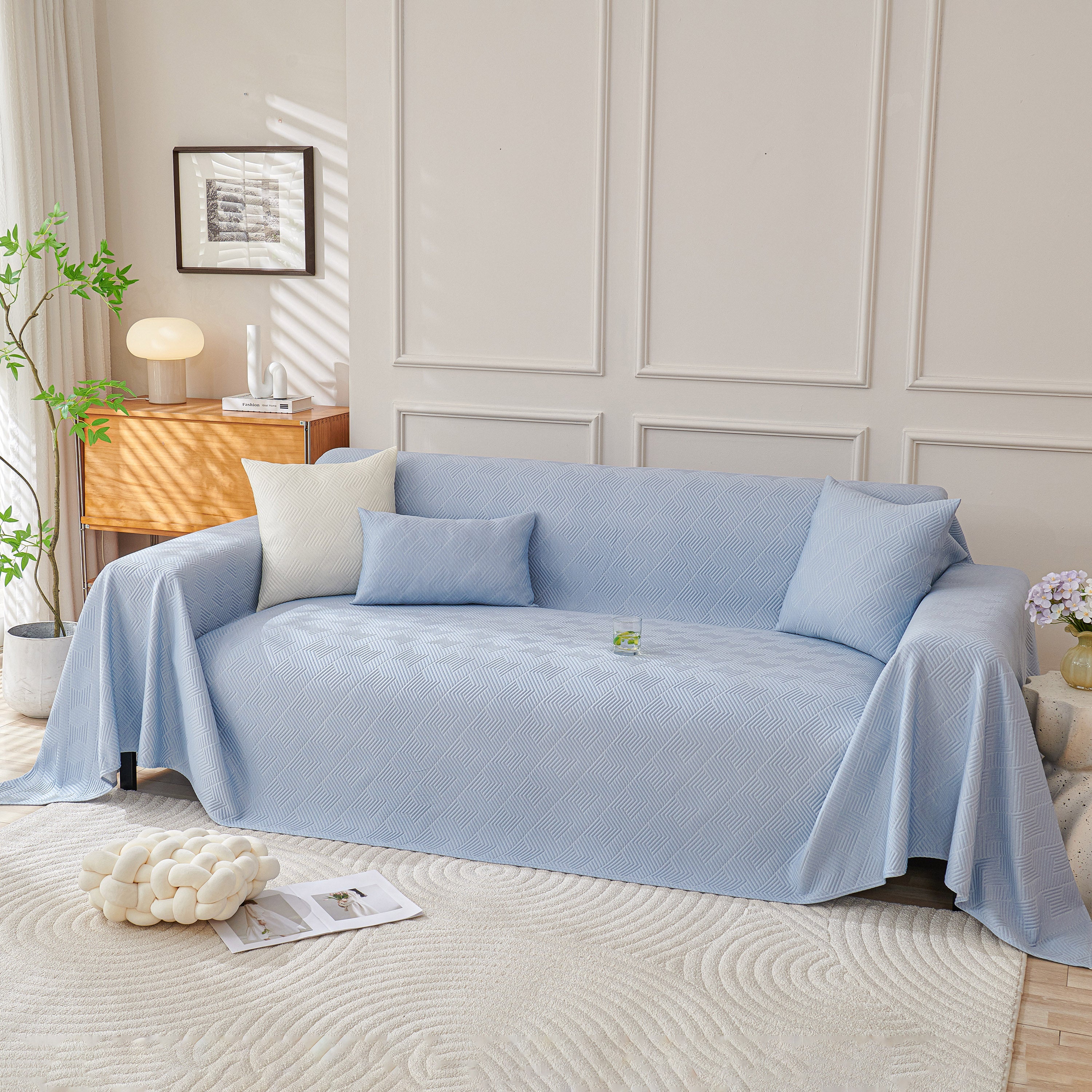Cooling Scratch Proof Large Sofa Throw Cover, Geometric Texture Couch Protector - Image 43