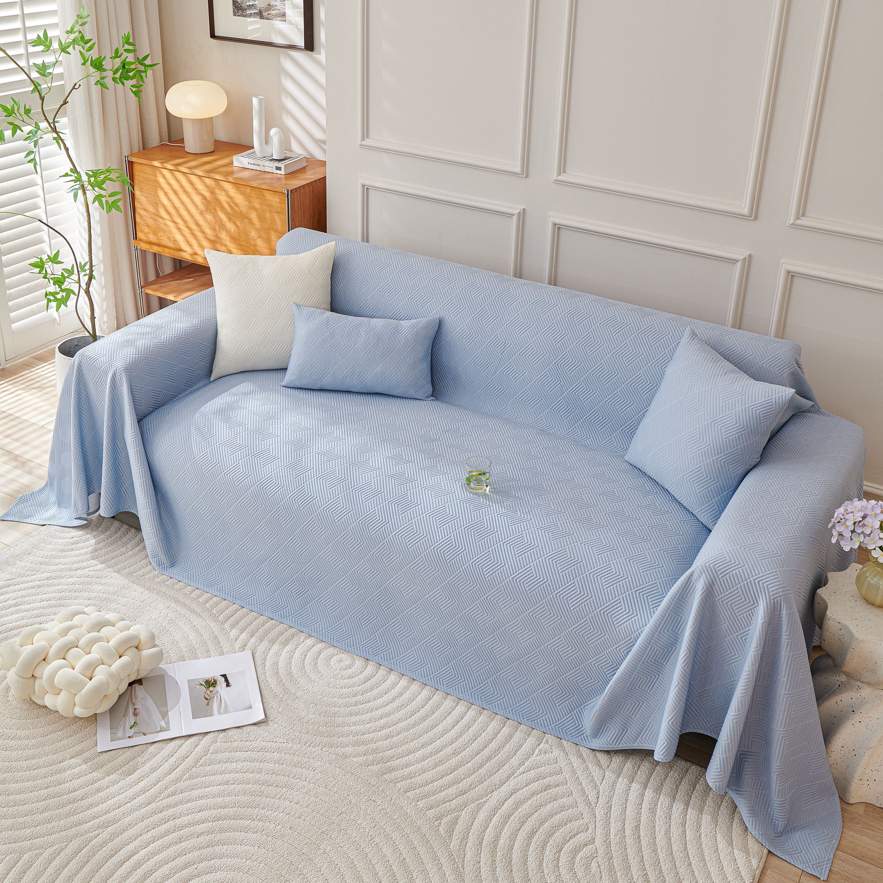 Cooling Scratch Proof Large Sofa Throw Cover, Geometric Texture Couch Protector - Image 44