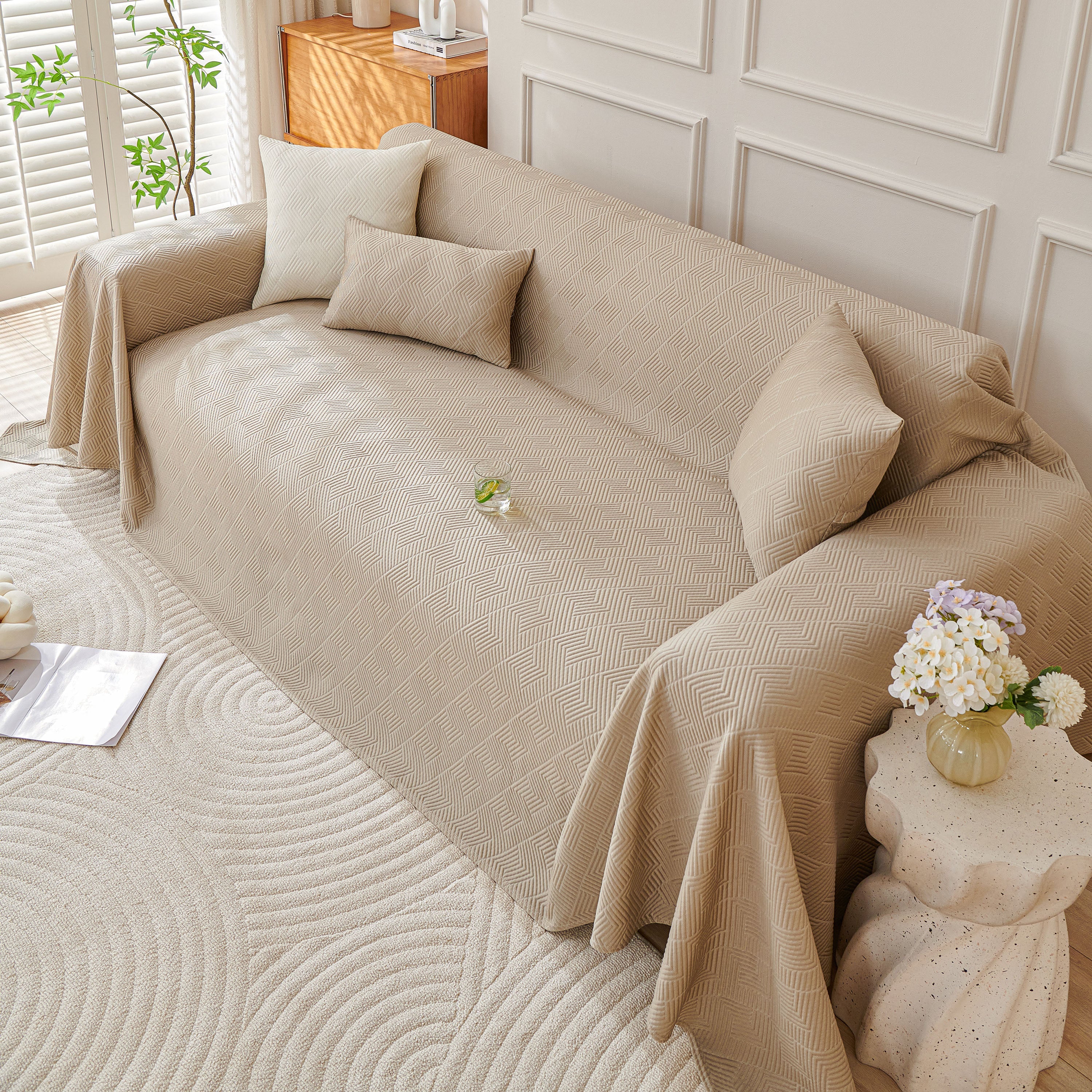 Cooling Scratch Proof Large Sofa Throw Cover, Geometric Texture Couch Protector - Image 5