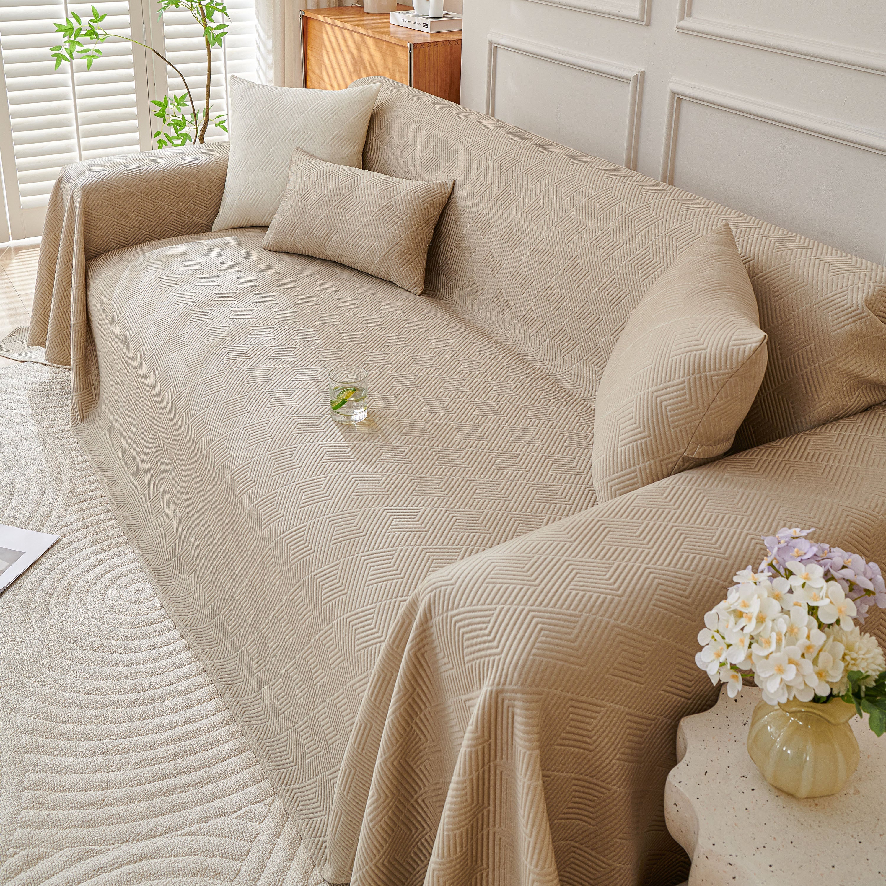 Cooling Scratch Proof Large Sofa Throw Cover, Geometric Texture Couch Protector - Image 6