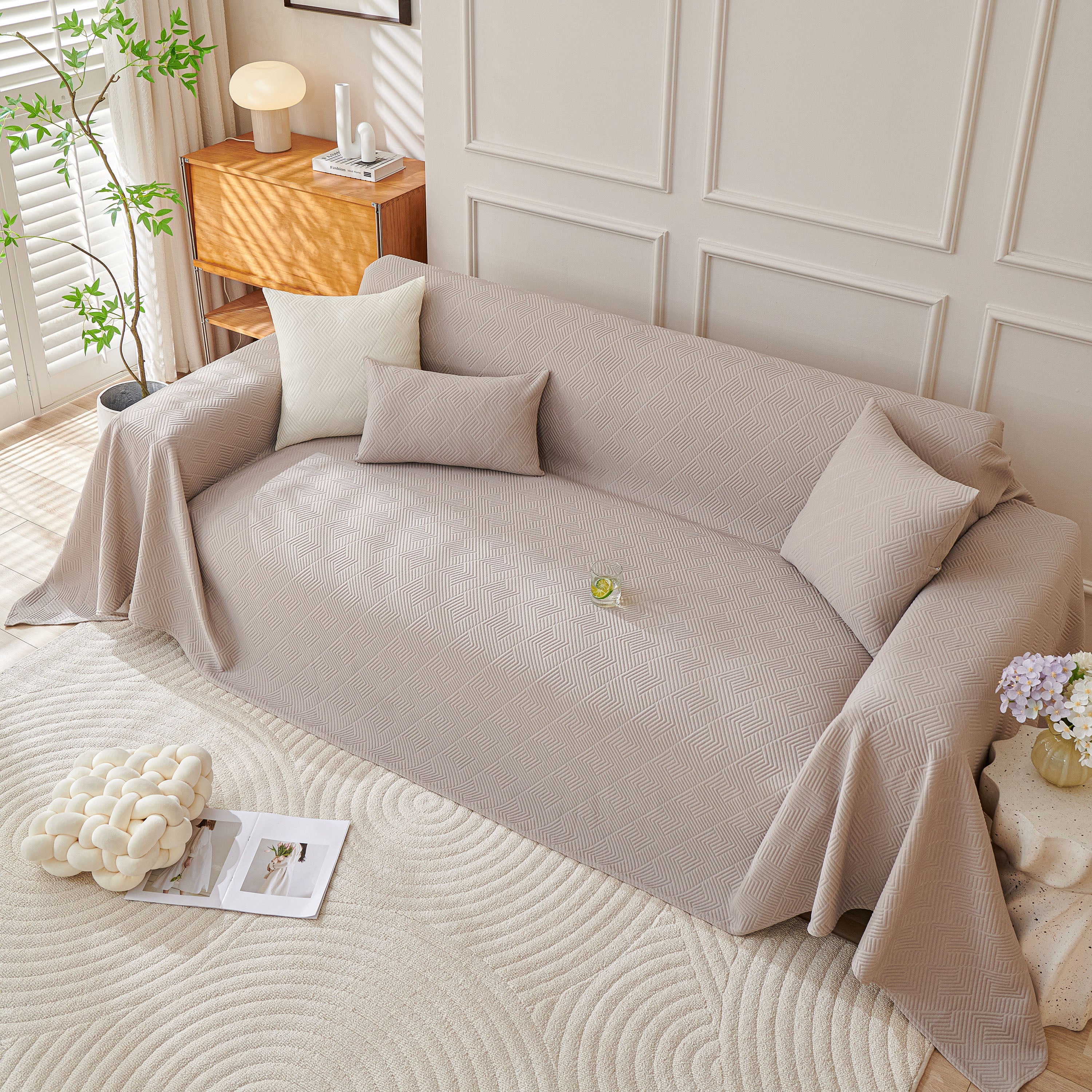 Cooling Scratch Proof Large Sofa Throw Cover, Geometric Texture Couch Protector - Image 65