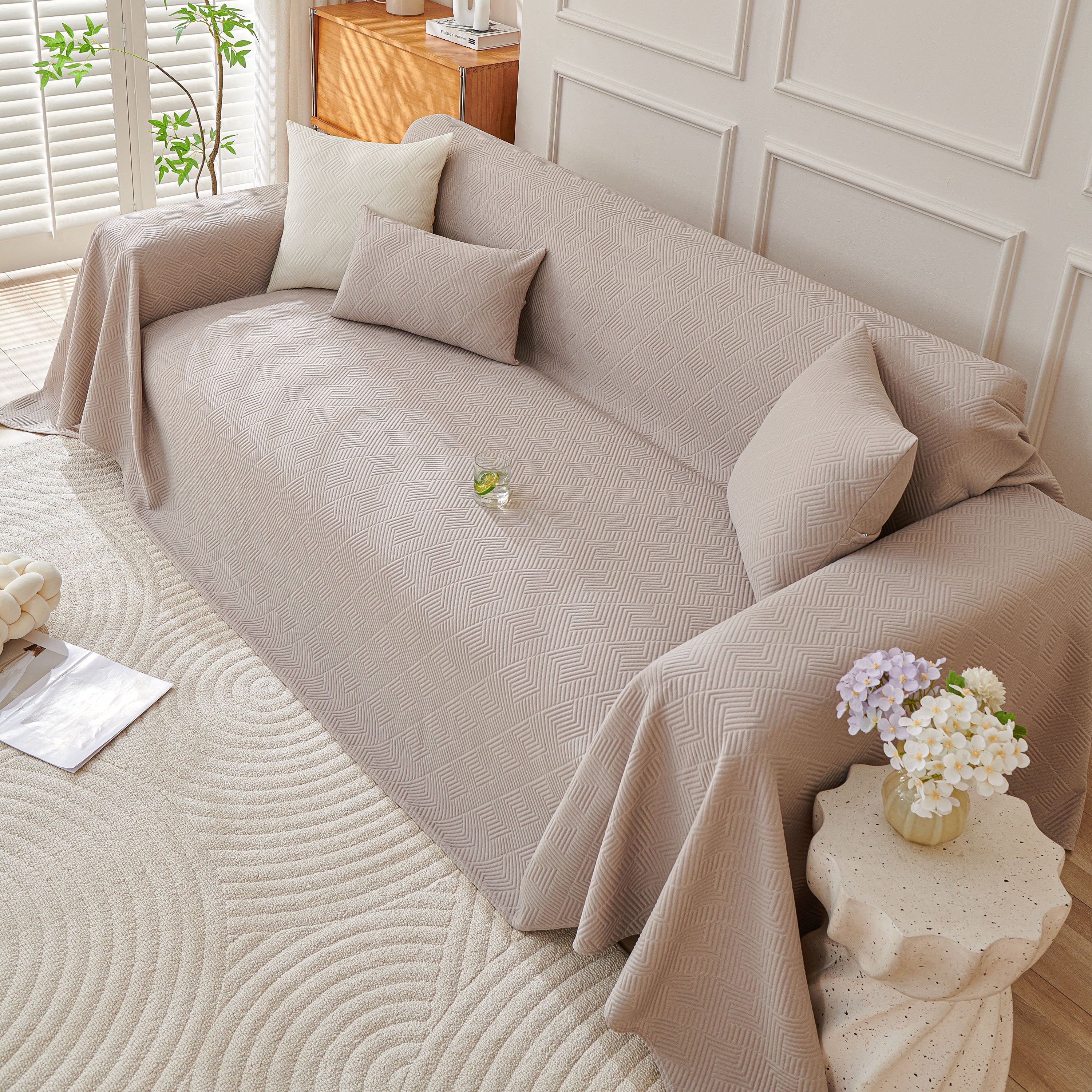 Cooling Scratch Proof Large Sofa Throw Cover, Geometric Texture Couch Protector - Image 66