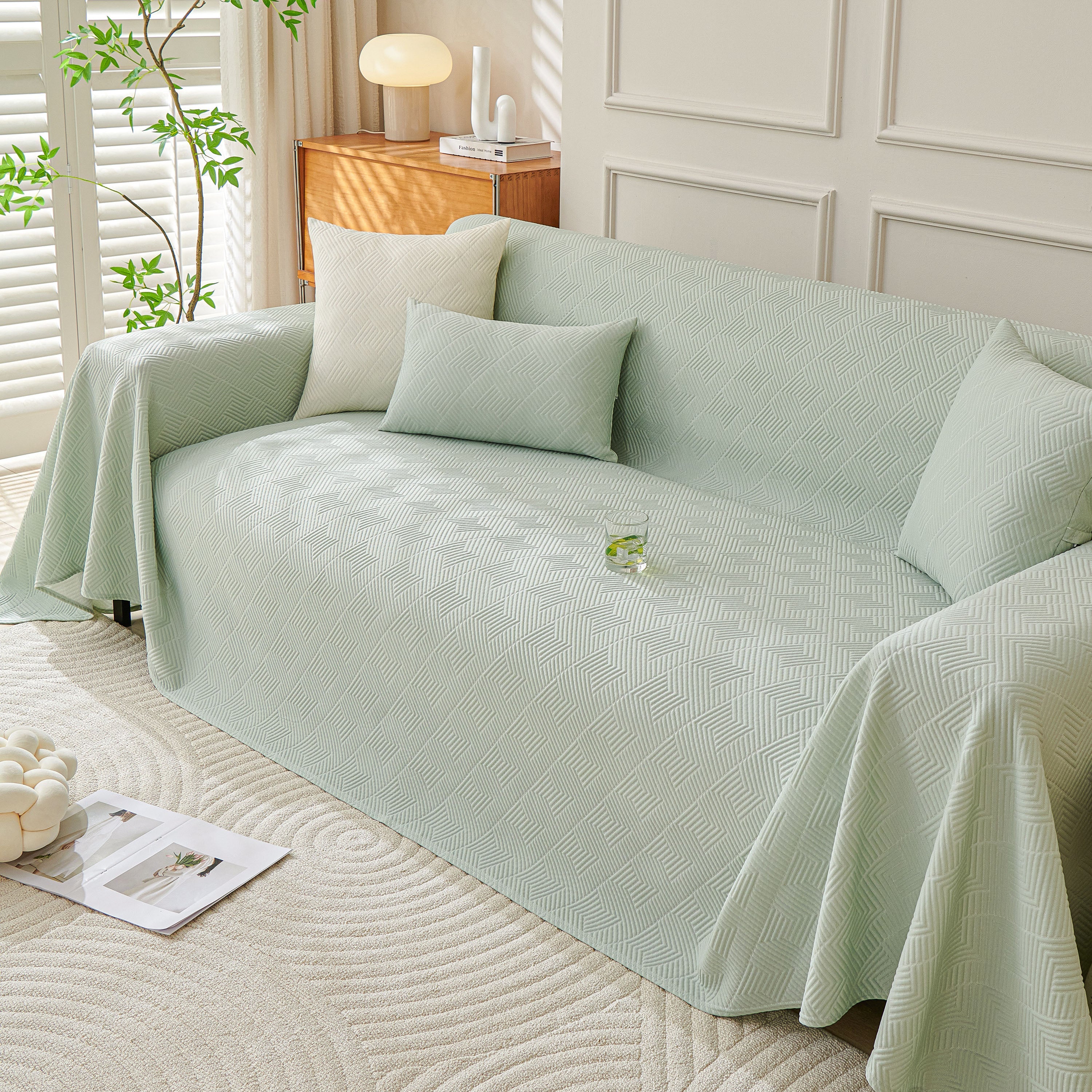 Cooling Scratch Proof Large Sofa Throw Cover, Geometric Texture Couch Protector - Image 84