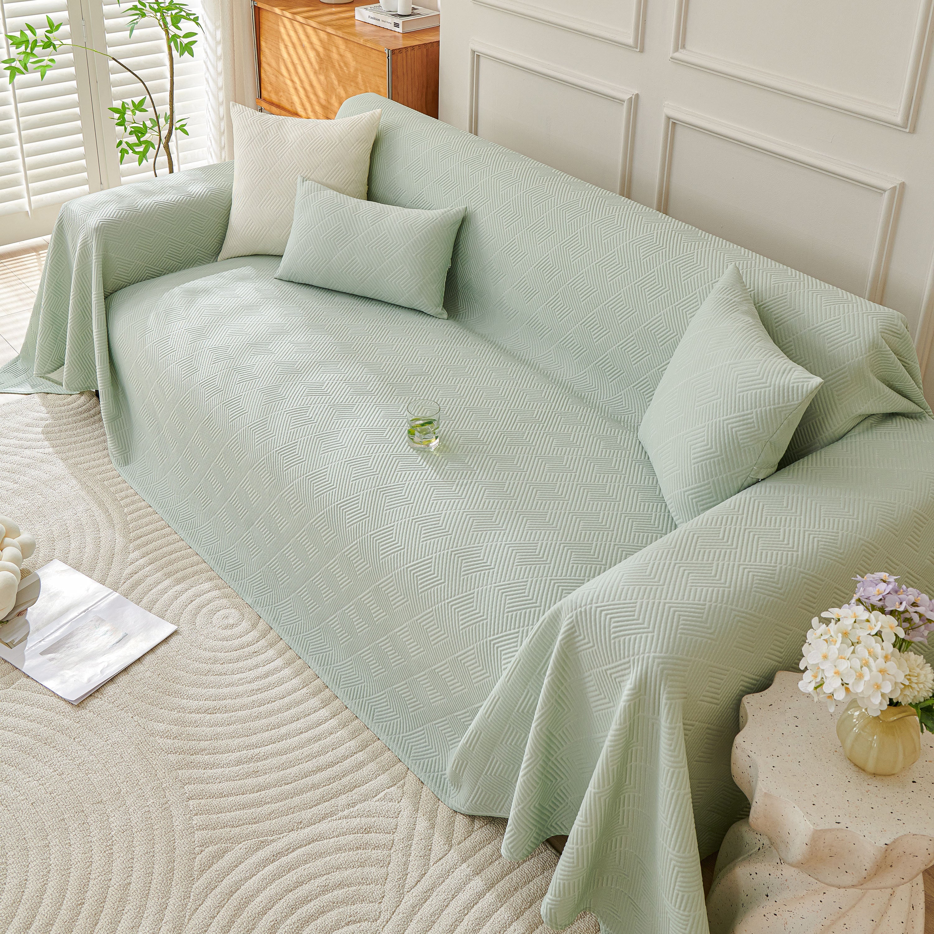 Cooling Scratch Proof Large Sofa Throw Cover, Geometric Texture Couch Protector - Image 88