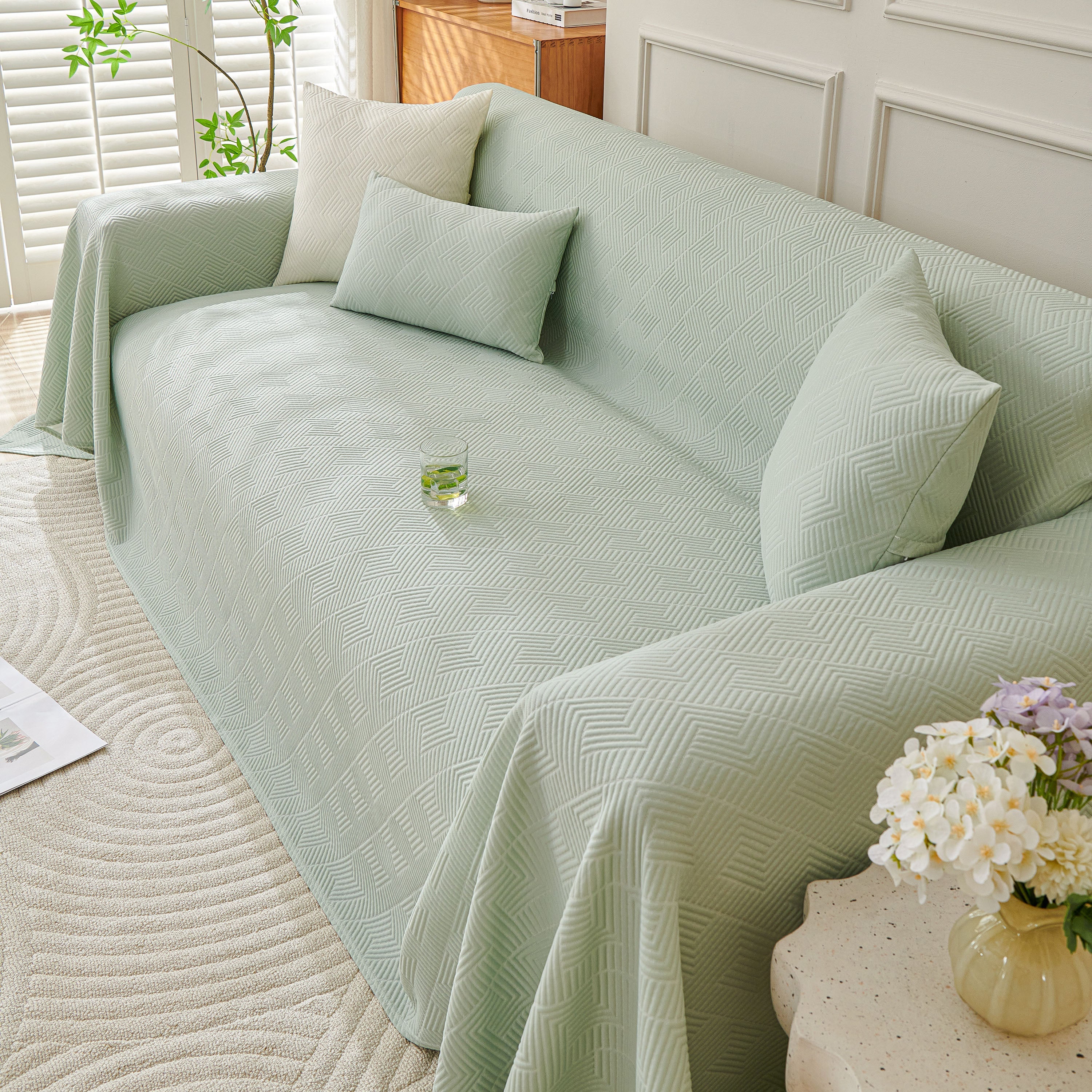 Cooling Scratch Proof Large Sofa Throw Cover, Geometric Texture Couch Protector - Image 89