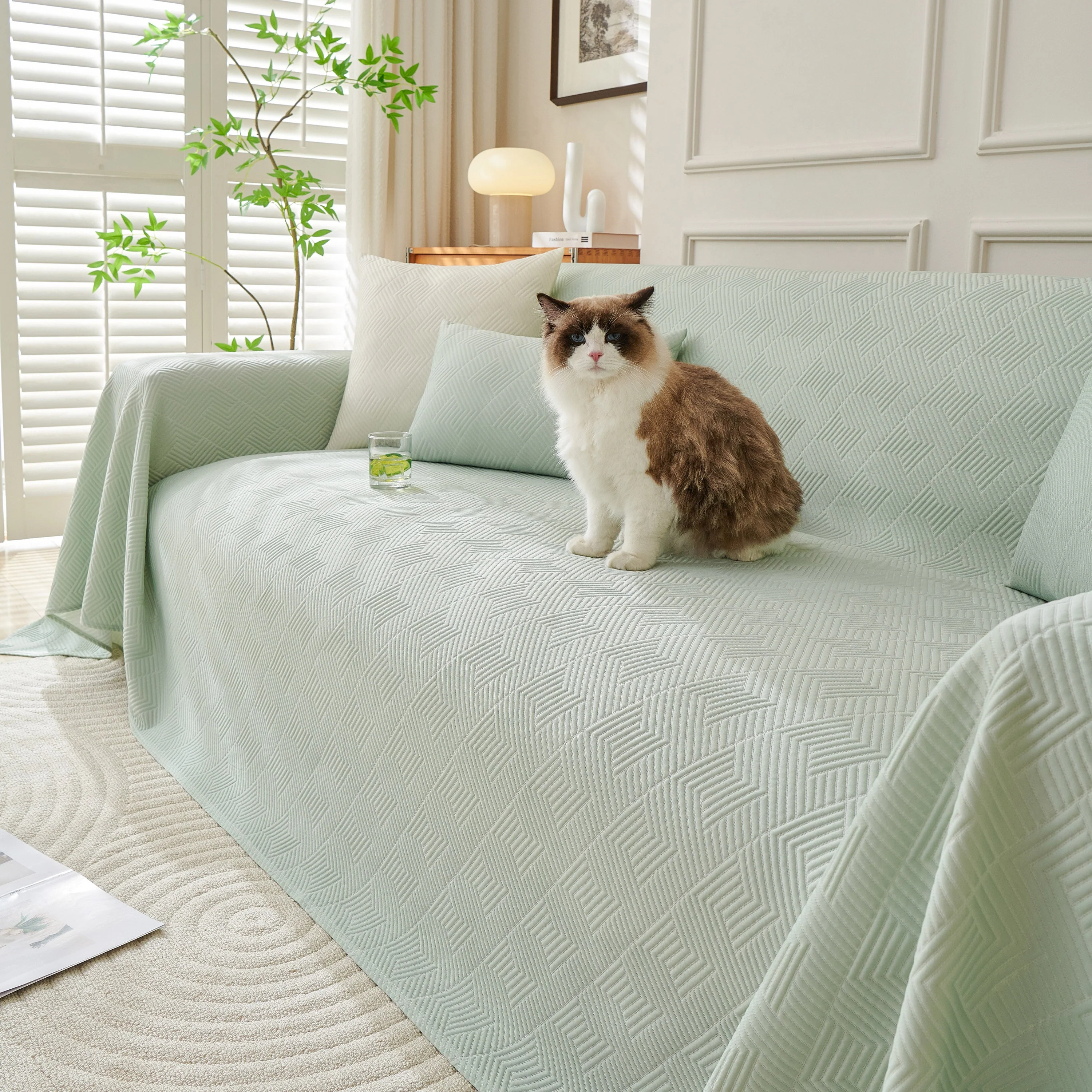 Cooling Scratch Proof Large Sofa Throw Cover, Geometric Texture Couch Protector - Image 94