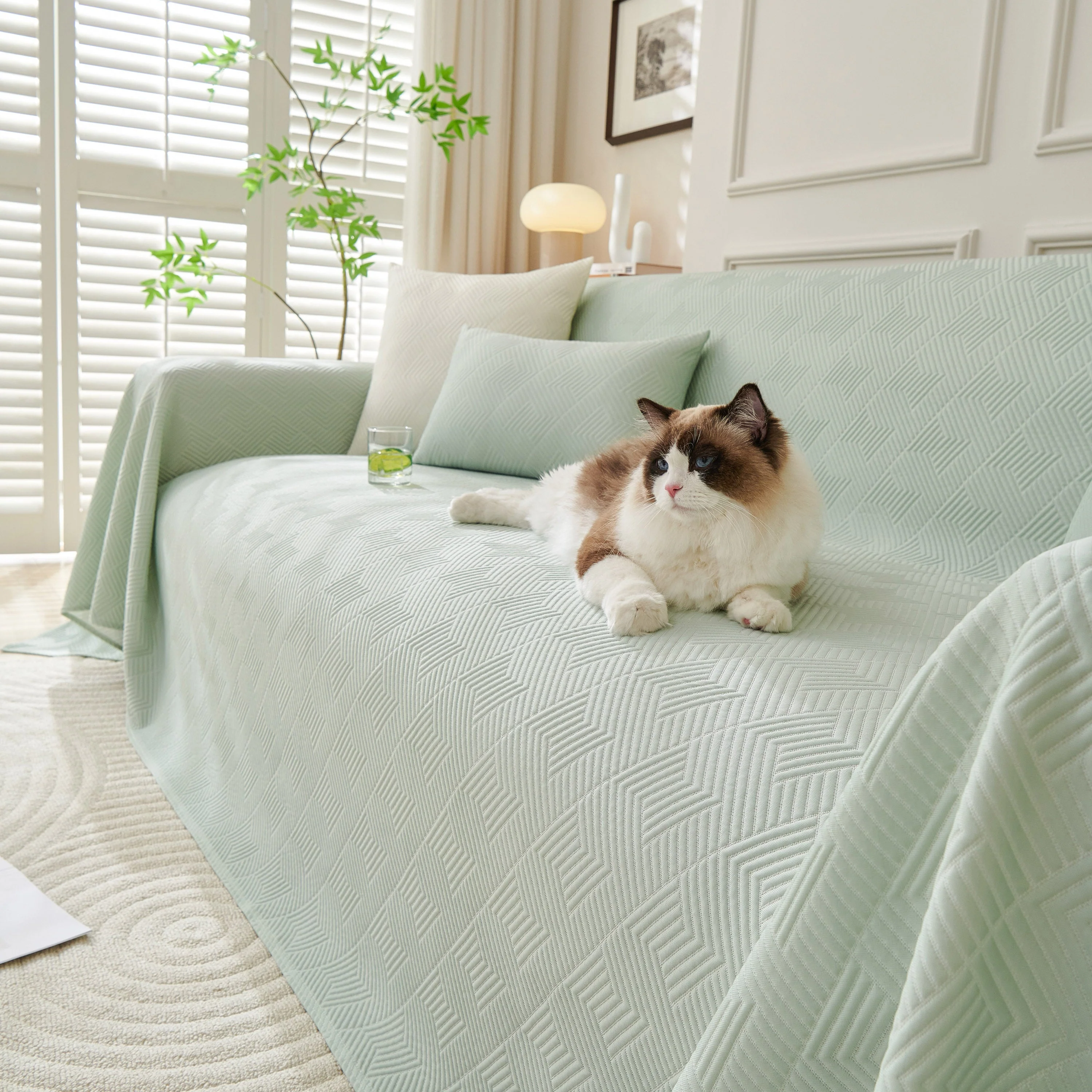 Cooling Scratch Proof Large Sofa Throw Cover, Geometric Texture Couch Protector - Image 95