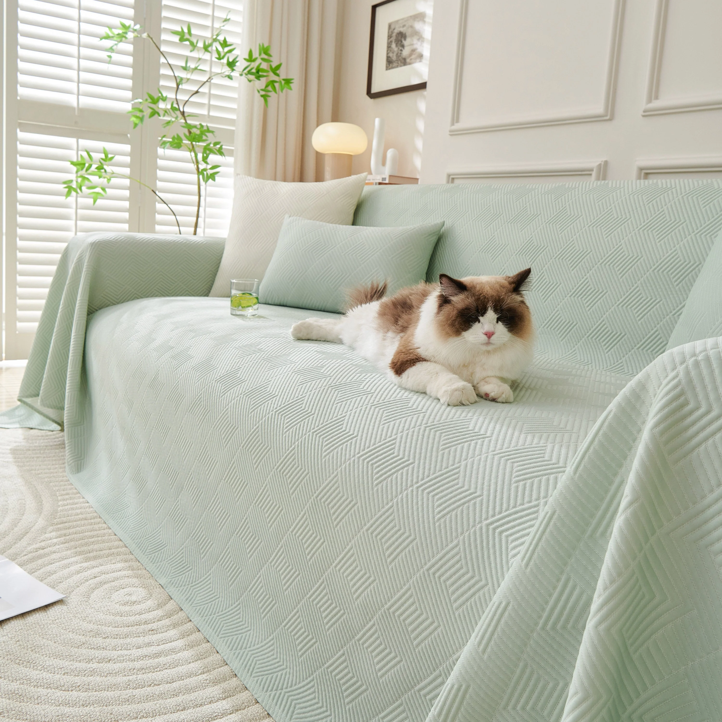 Cooling Scratch Proof Large Sofa Throw Cover, Geometric Texture Couch Protector - Image 96