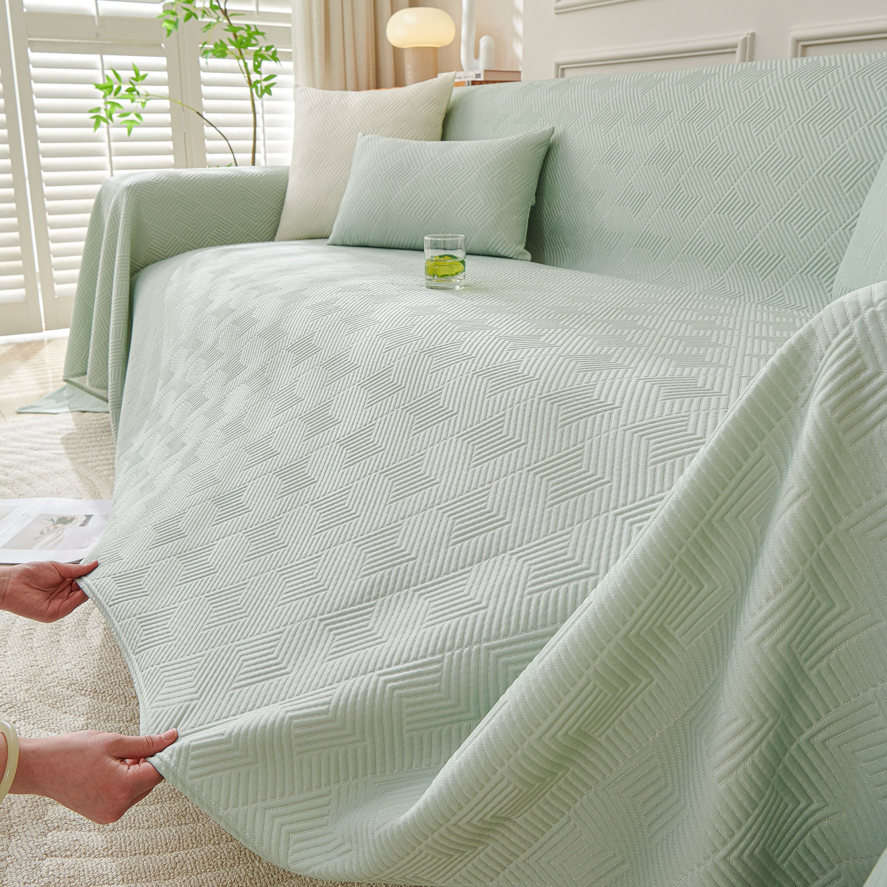 Cooling Scratch Proof Large Sofa Throw Cover, Geometric Texture Couch Protector - Image 98
