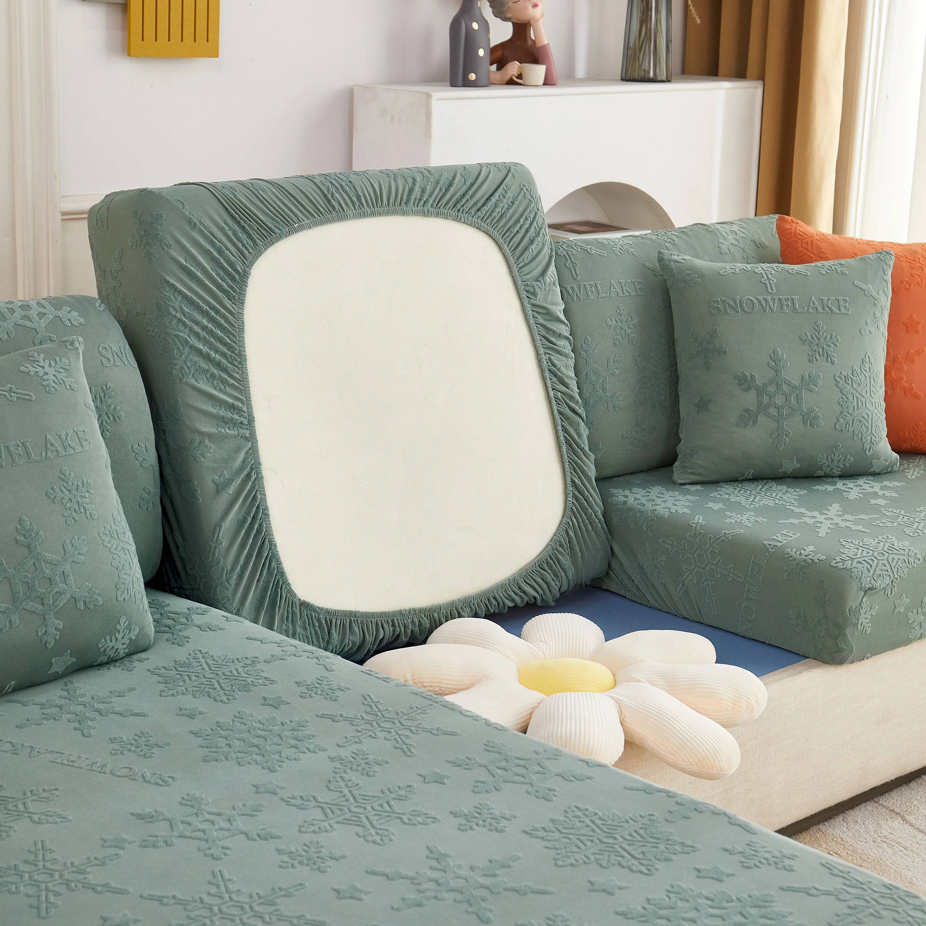Cooling Silk Fabric Stretchable Cushion Cover, Non-Slip Furniture Protector for Kids, Chaise Lounge Cushion Covers - Image 38