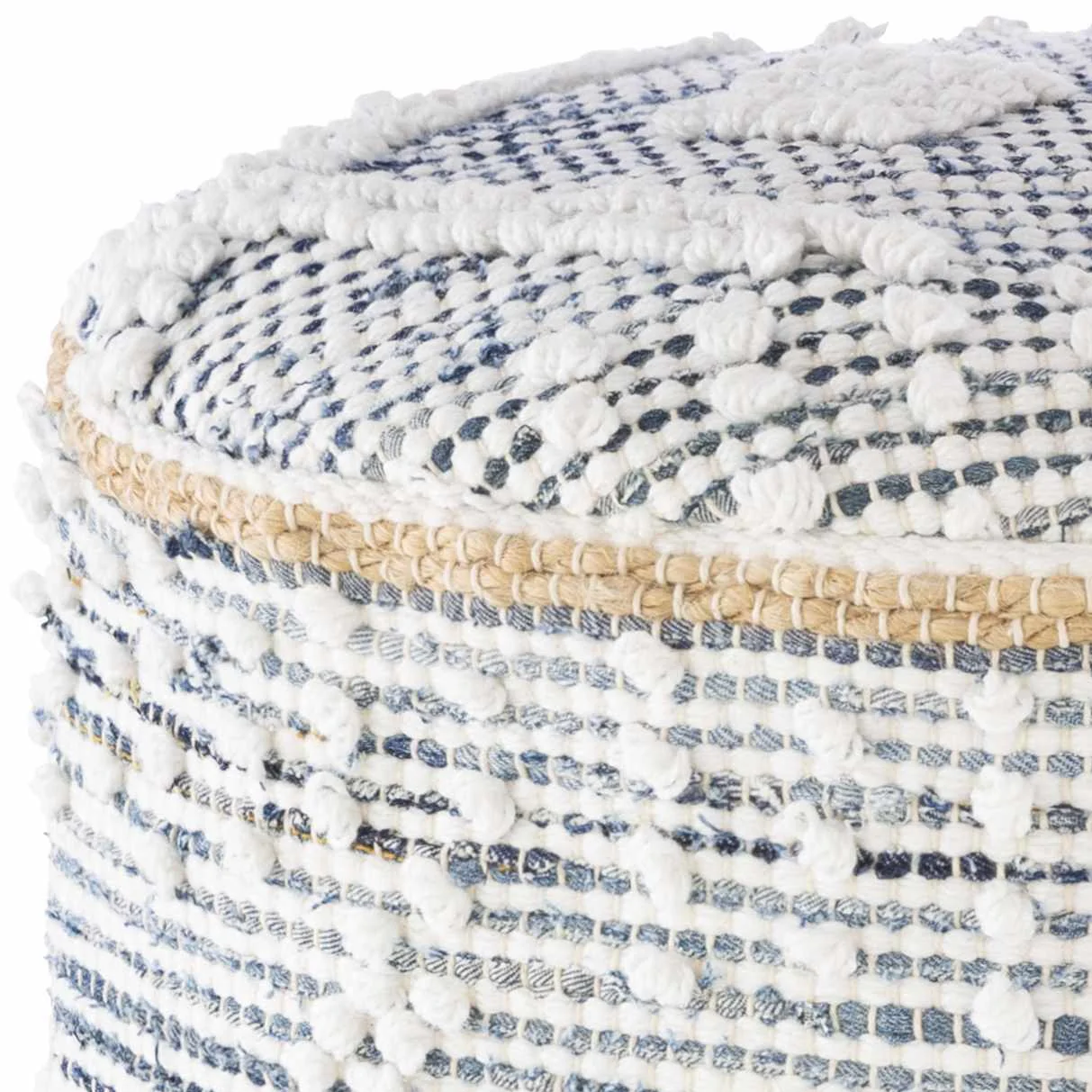 Coombabah Blue and White Cylinder Pouf - Image 2