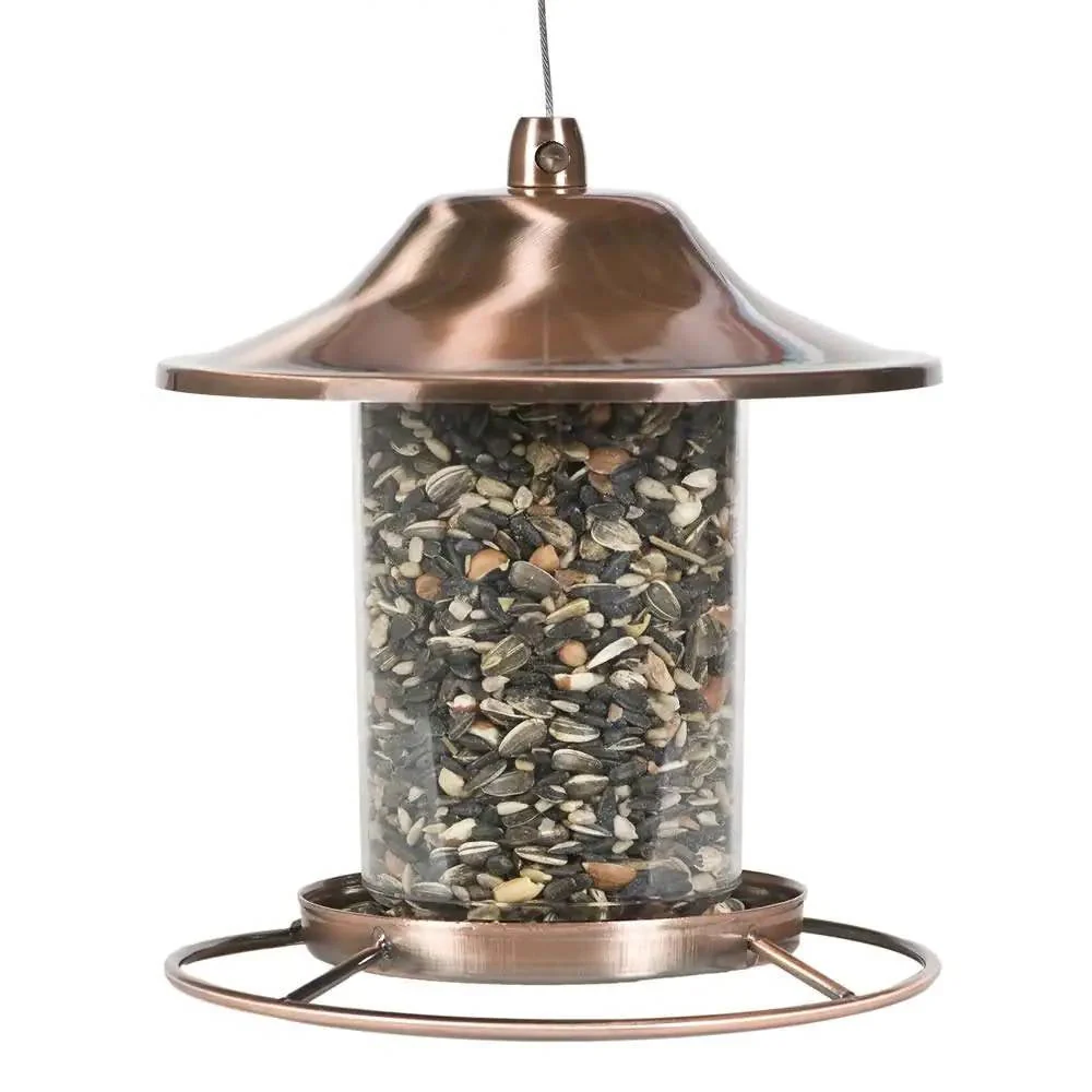 Copper Bird Feeder with Plastic Seed Reservoir Tube and Circular Perch - Image 2