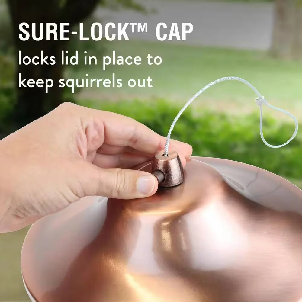 Copper Bird Feeder with Plastic Seed Reservoir Tube and Circular Perch - Image 5