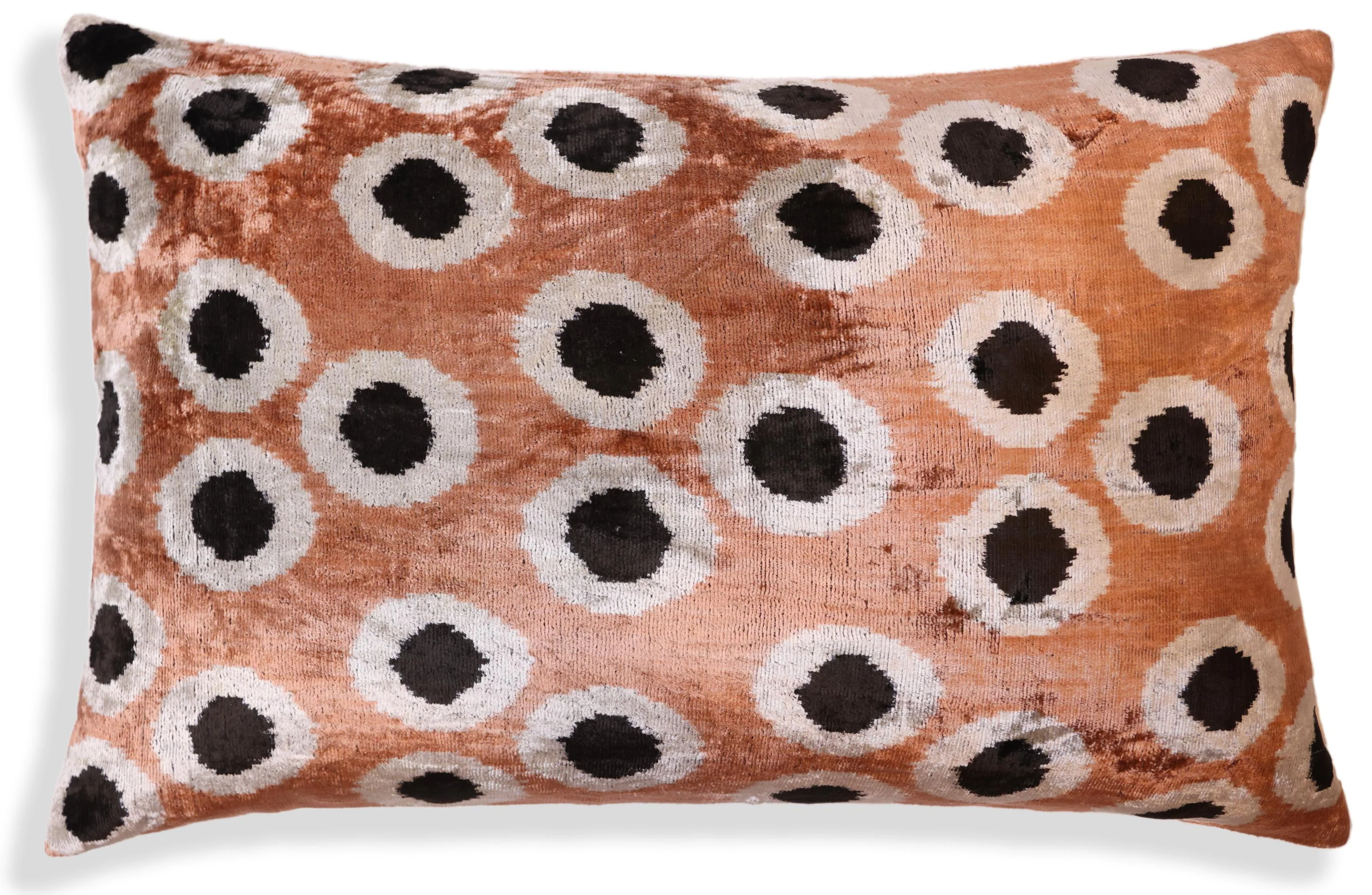 Copper Gold Black Dot Silk Velvet Lumbar Pillow – 16x24 Handmade Modern Cushion - Image 5