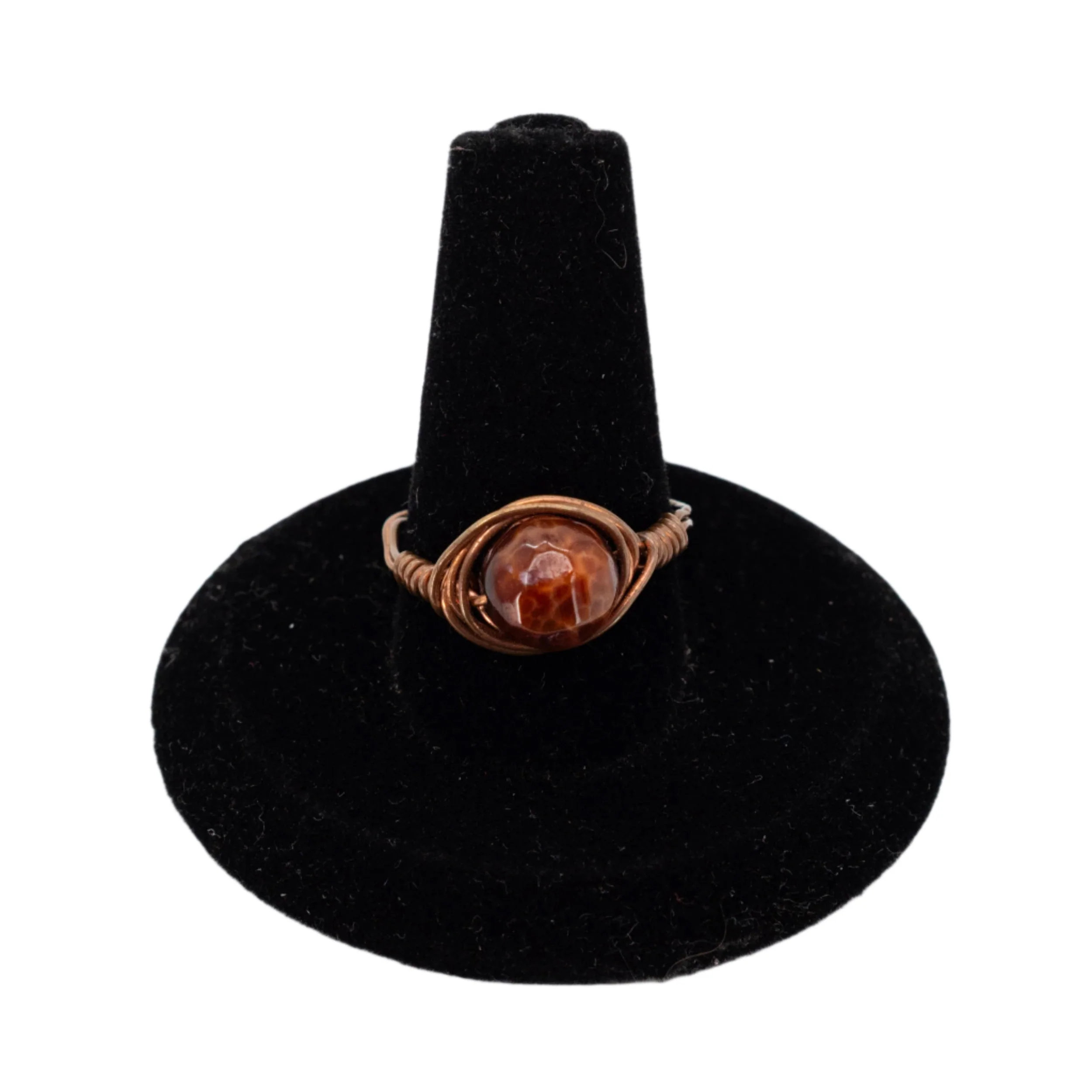 Copper Wire-Wrapped Fire Agate Ring | Size 7