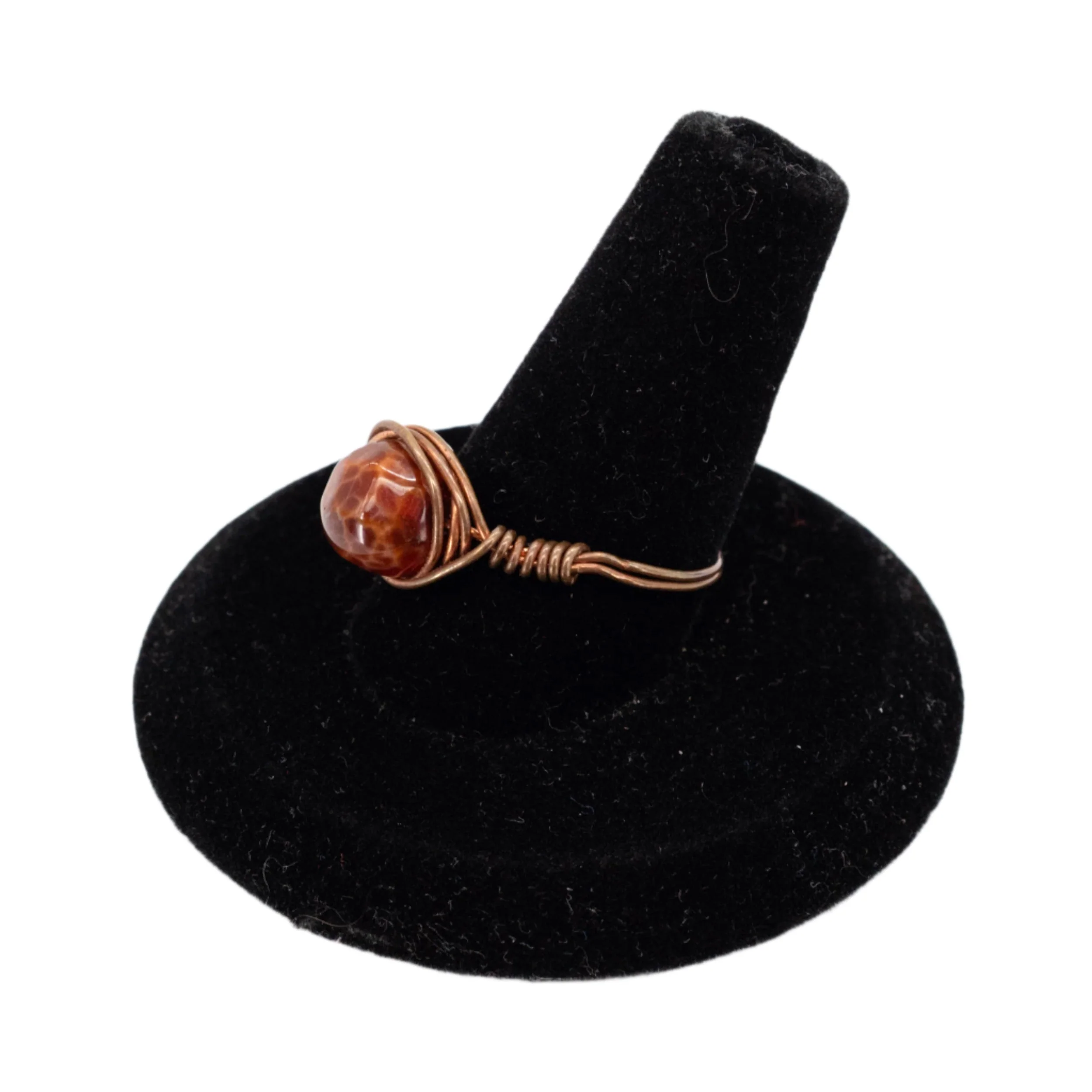 Copper Wire-Wrapped Fire Agate Ring | Size 7 - Image 3